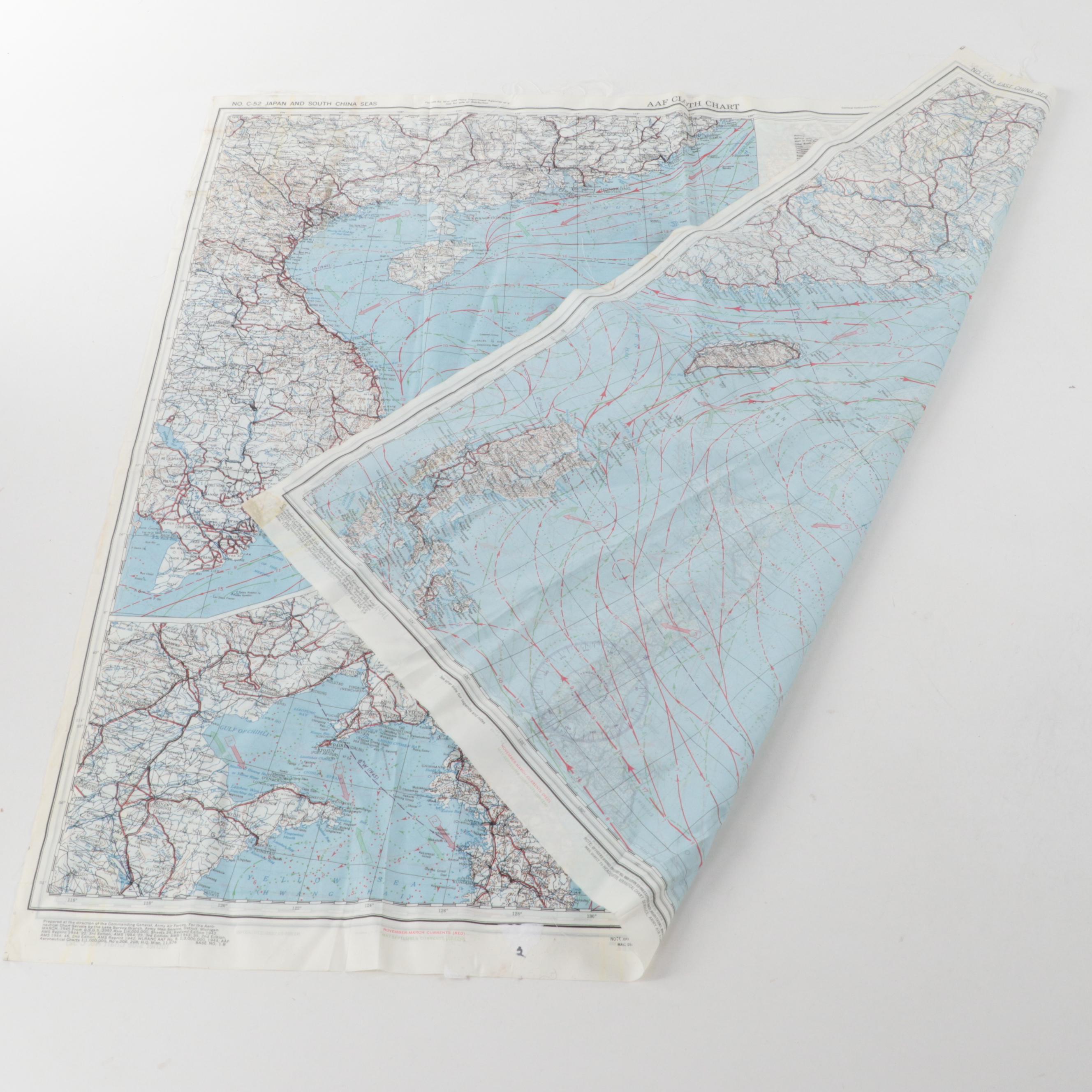 WWII Air Force Pilot Survival Maps of Japan, South China Sea, Central East Asia