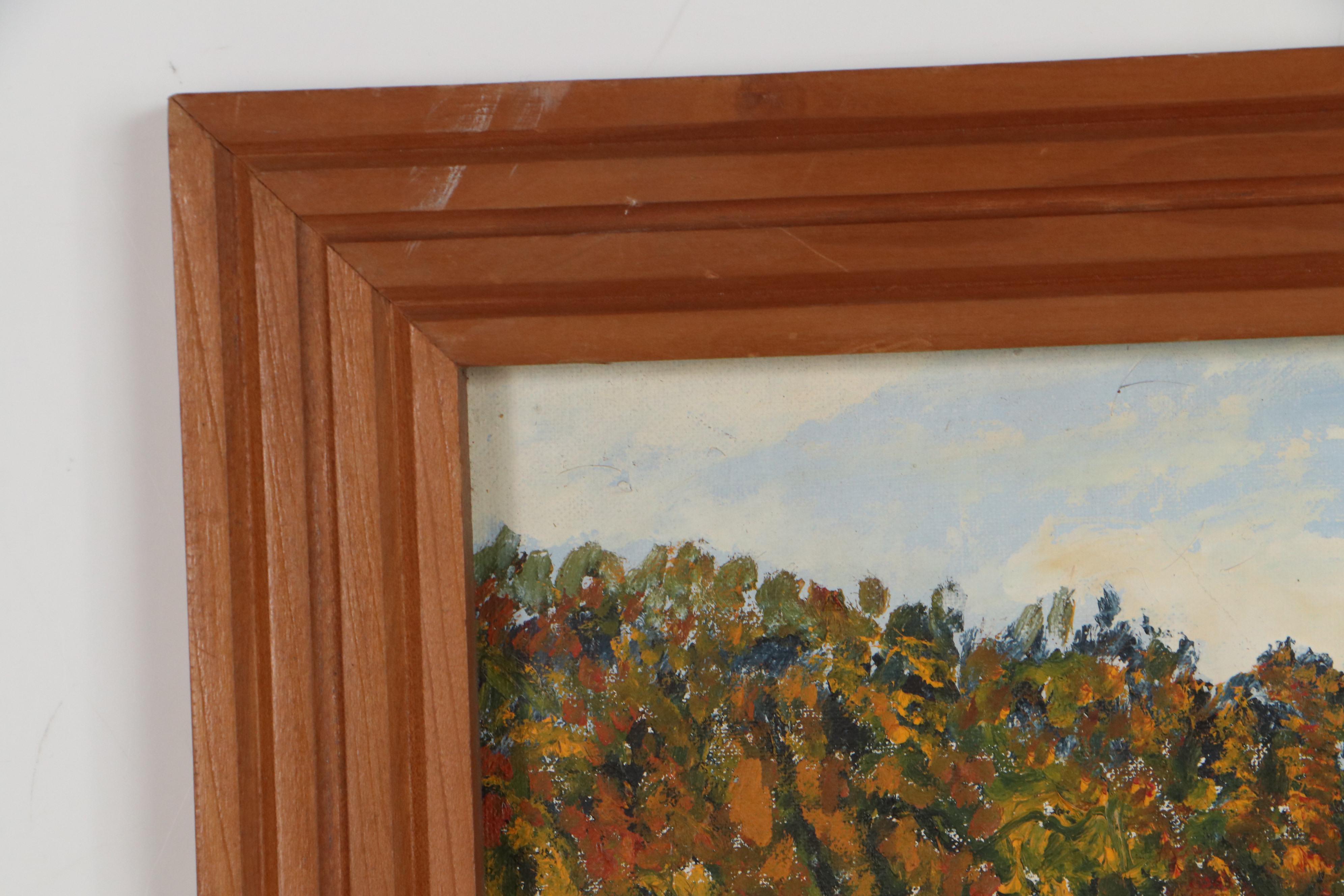 Folk Art Farm Landscape Oil Painting, 1964