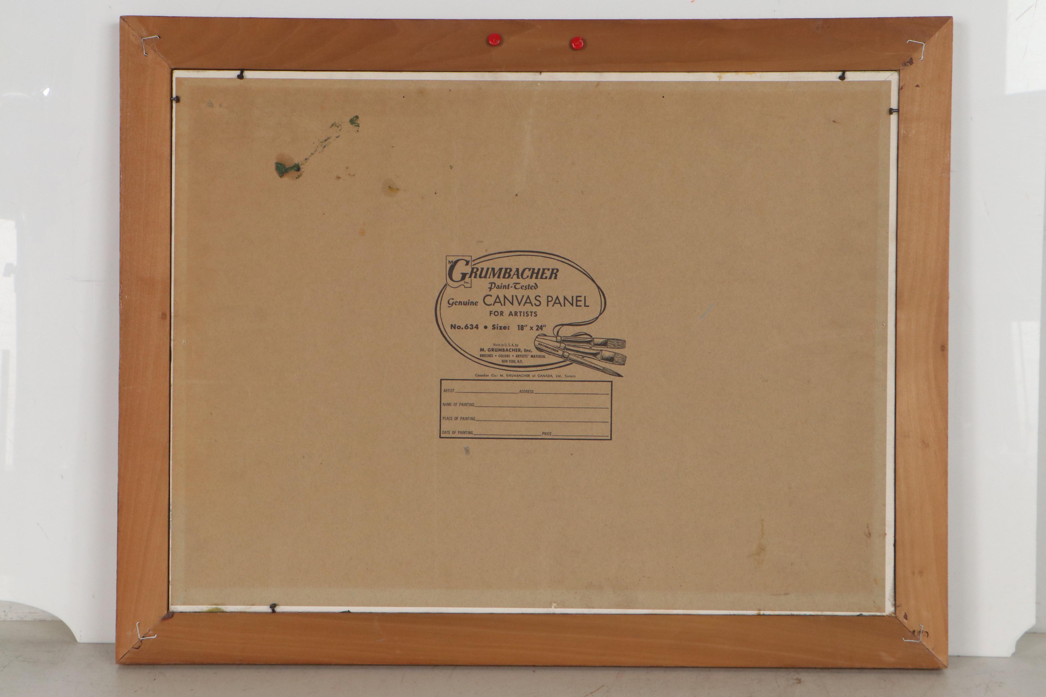 Folk Art Farm Landscape Oil Painting, 1964