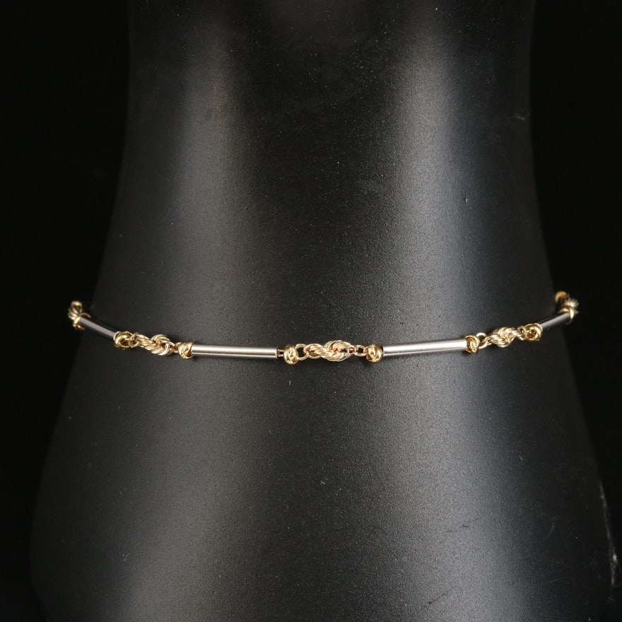14K Two-Tone Bar and Rope Chain Bracelet