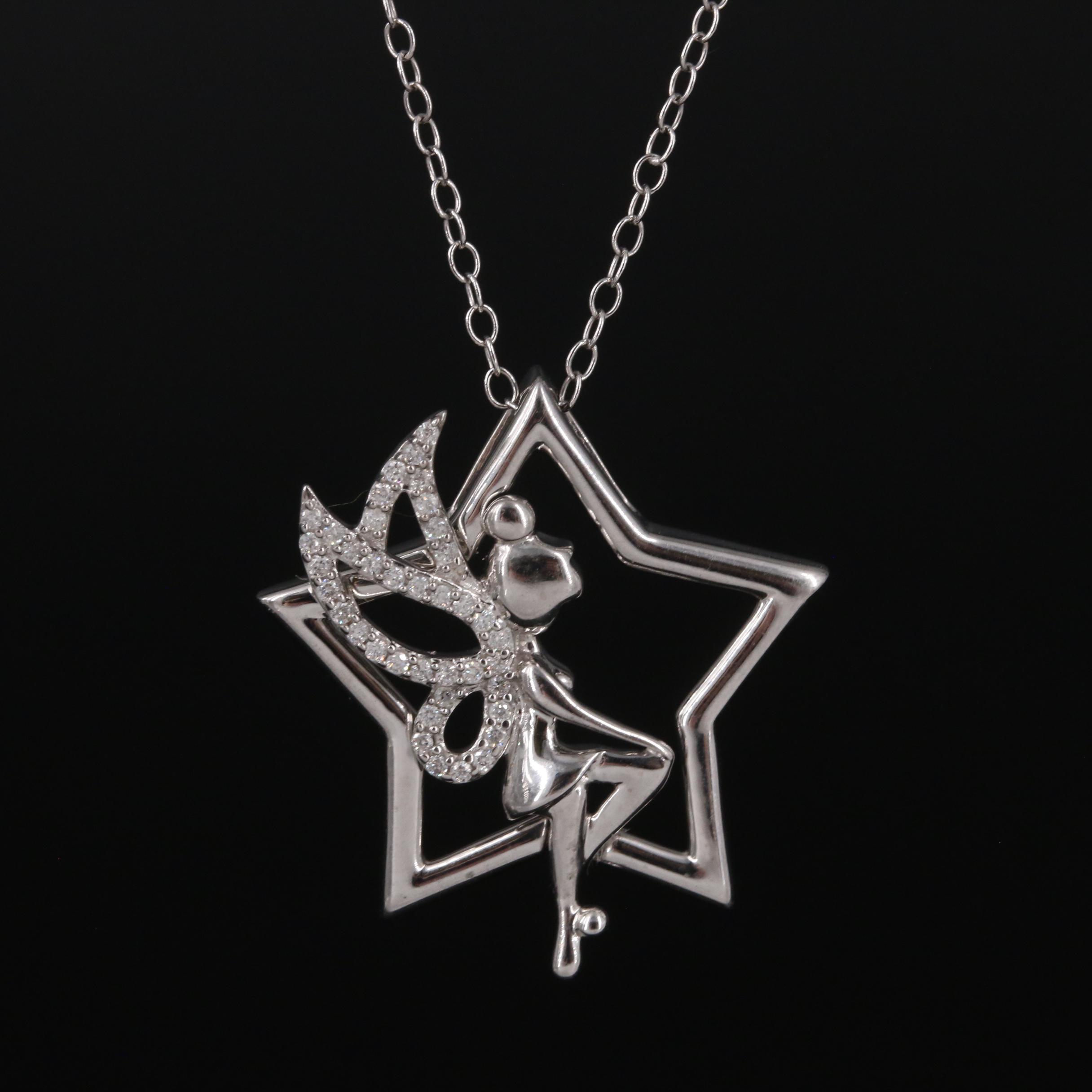 Disney Sterling Diamond Tinkerbell and Star Pendant Necklace