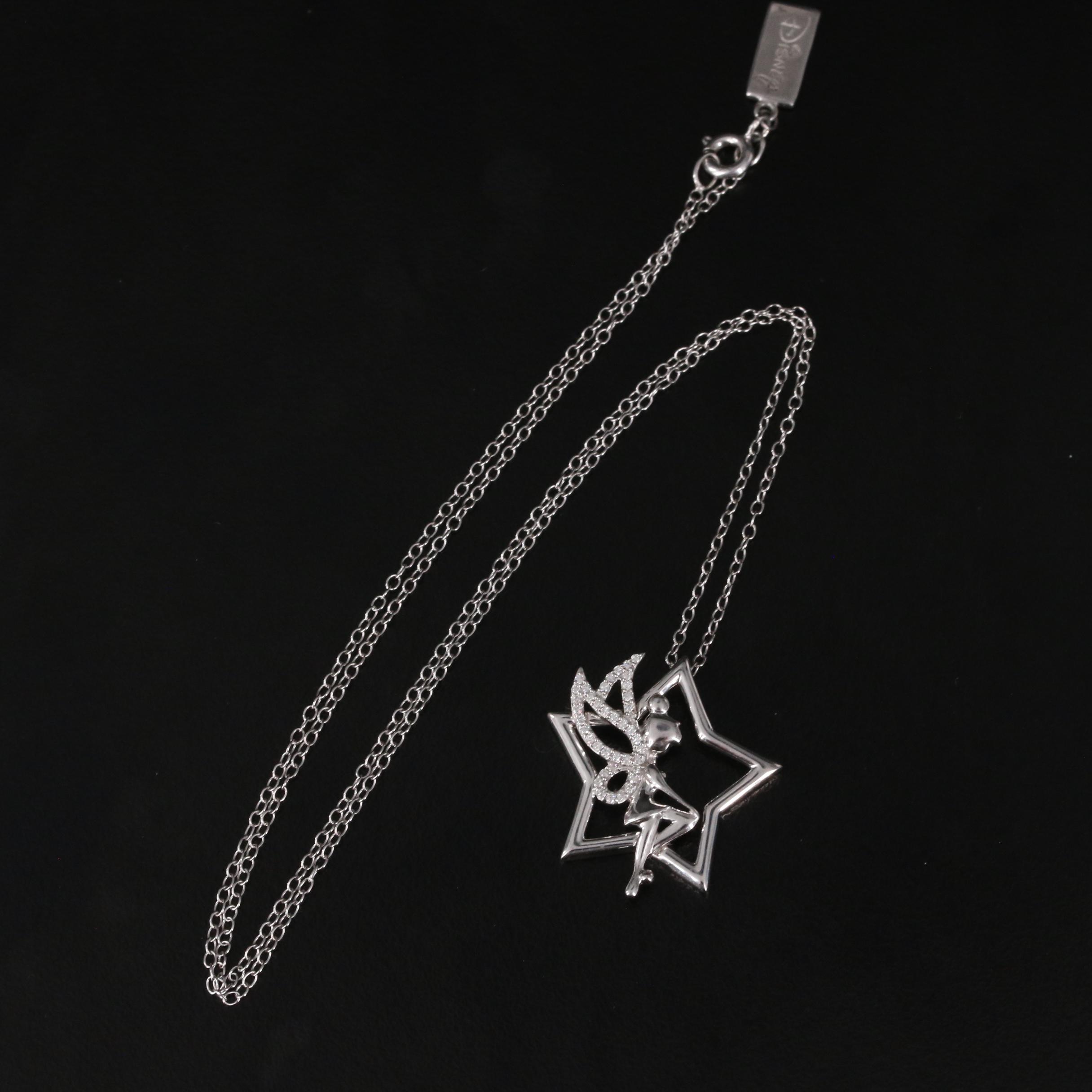 Disney Sterling Diamond Tinkerbell and Star Pendant Necklace
