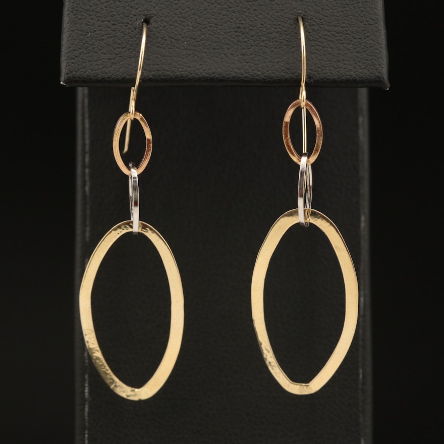 14K Tri-Color Gold Oval Link Earrings
