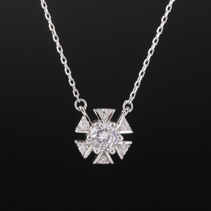 Sterling Silver Cubic Zirconia Flower Necklace