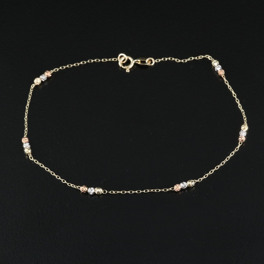 14K Tri-Color Gold Bead Station Bracelet