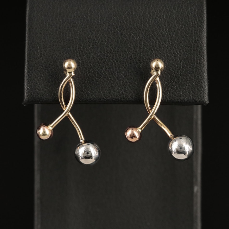 14K Tri-Color Ball Drop Earrings