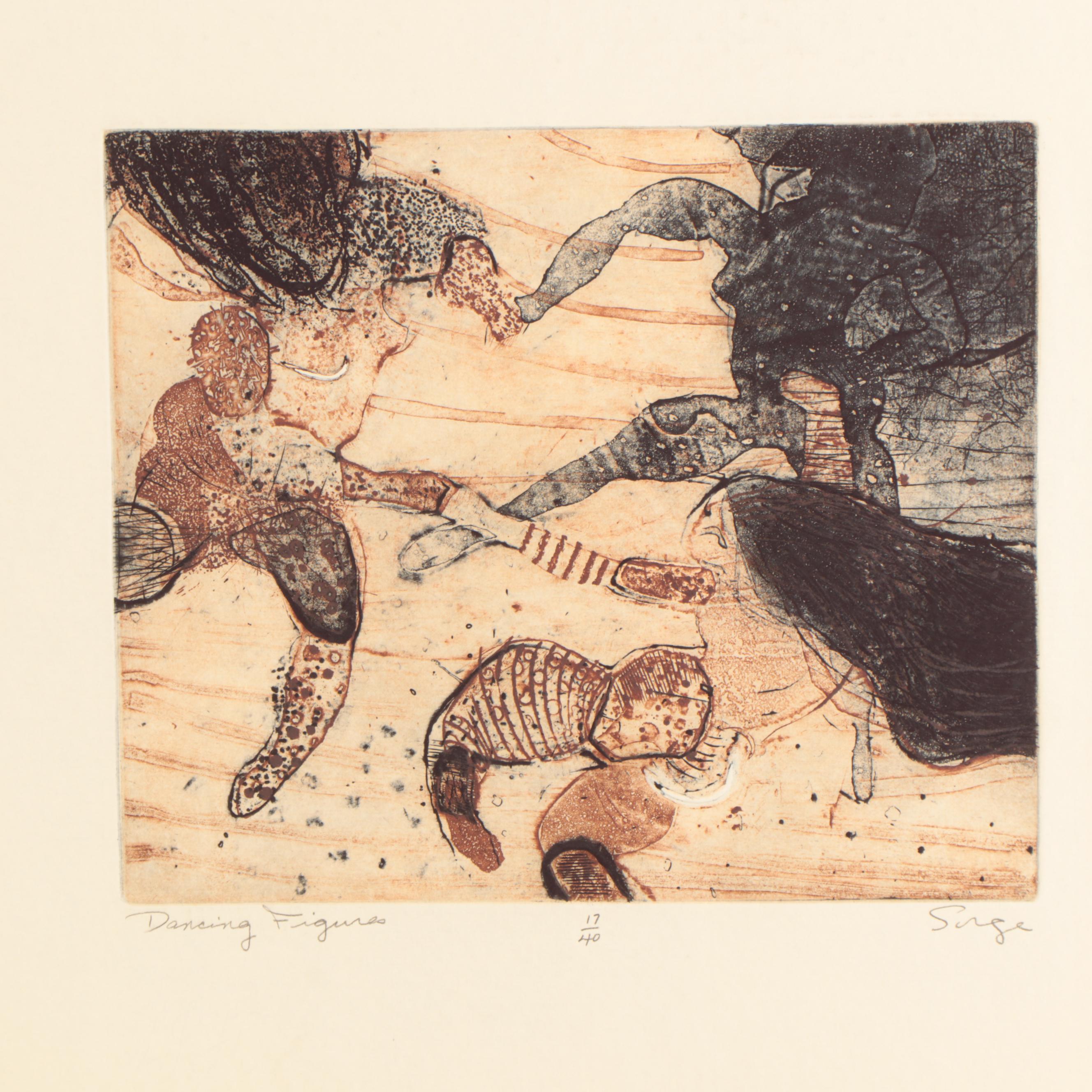 Walter Sorge Abstract Etchings "Dying Thief" and "Dancing Figures"