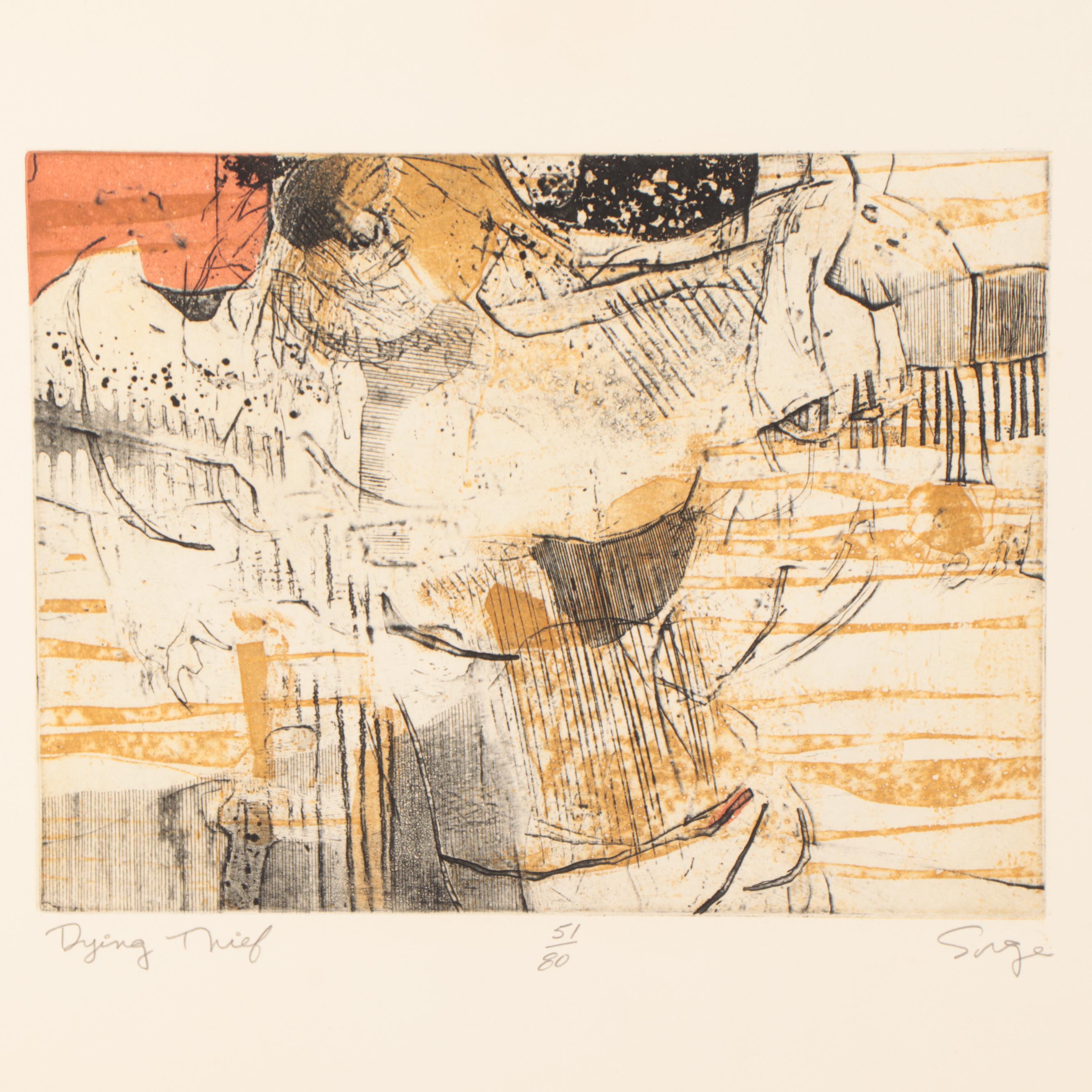 Walter Sorge Abstract Etchings "Dying Thief" and "Dancing Figures"