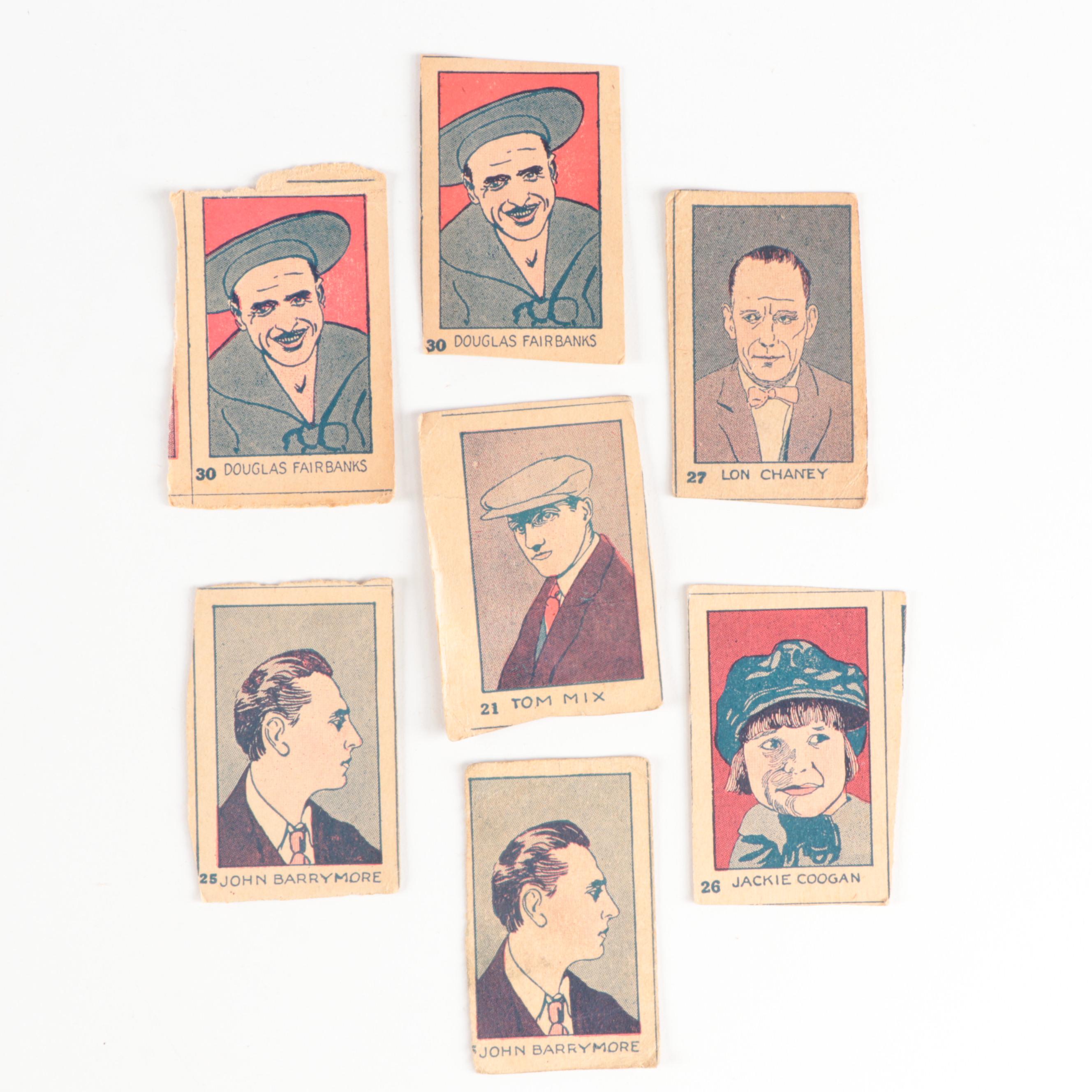 W-Series Hand Cut Movie Star Strip Cards With Charlie Chaplin and More, 1920s