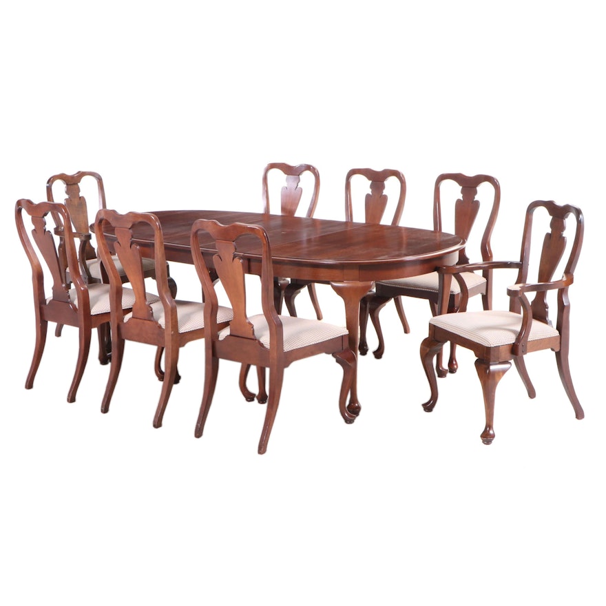 Queen Anne Style Cherrywood Extension Dining Table and Eight Chairs