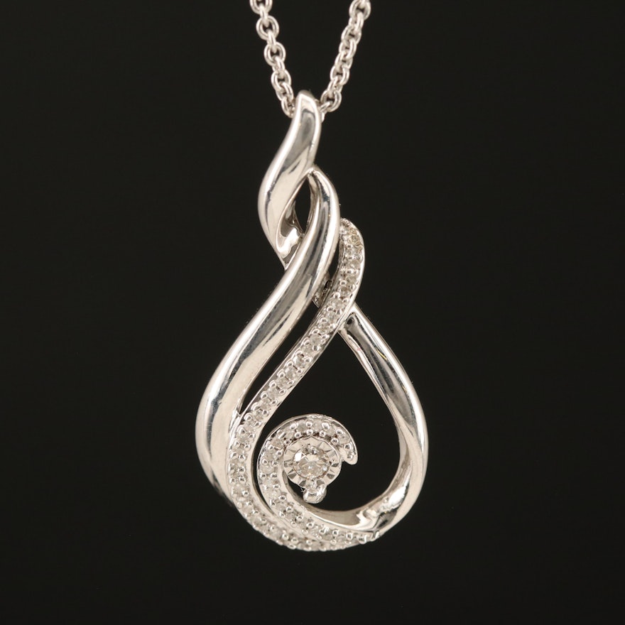 Sterling Diamond Twist Pendant Necklace