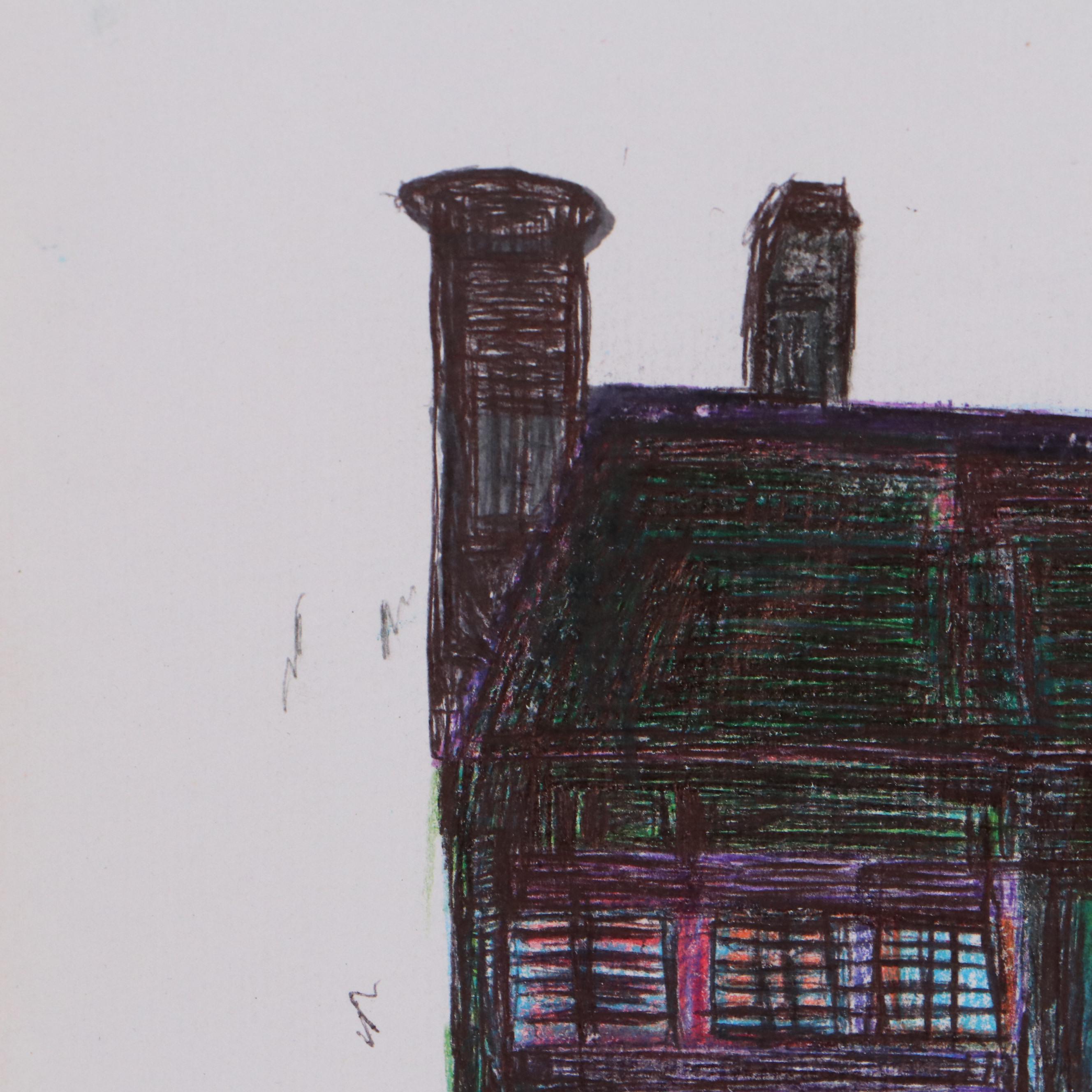 Jeff Aurila Outsider Art Drawing of House and Car