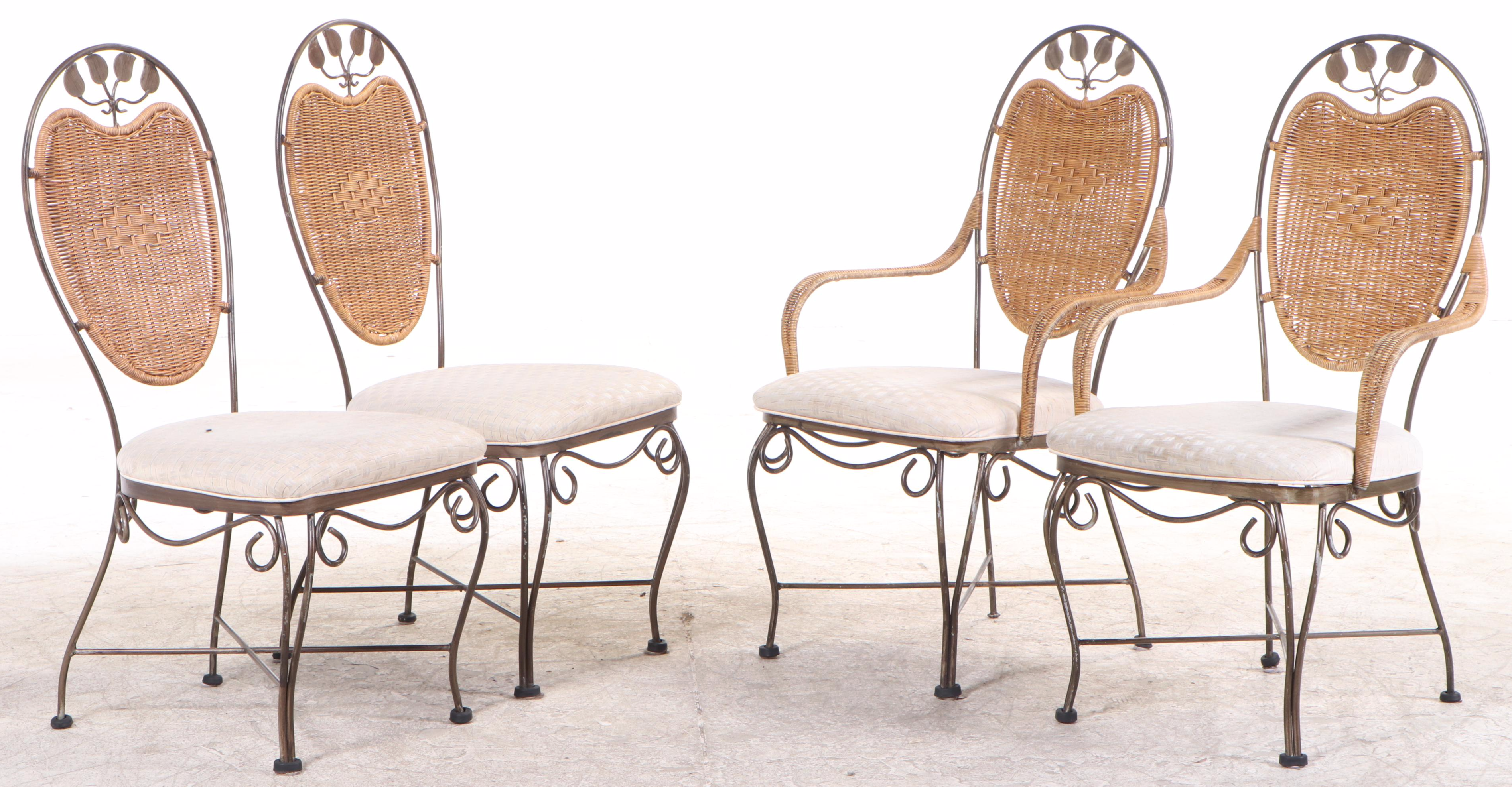 Wrought Iron, Wicker and Glass Dining Set
