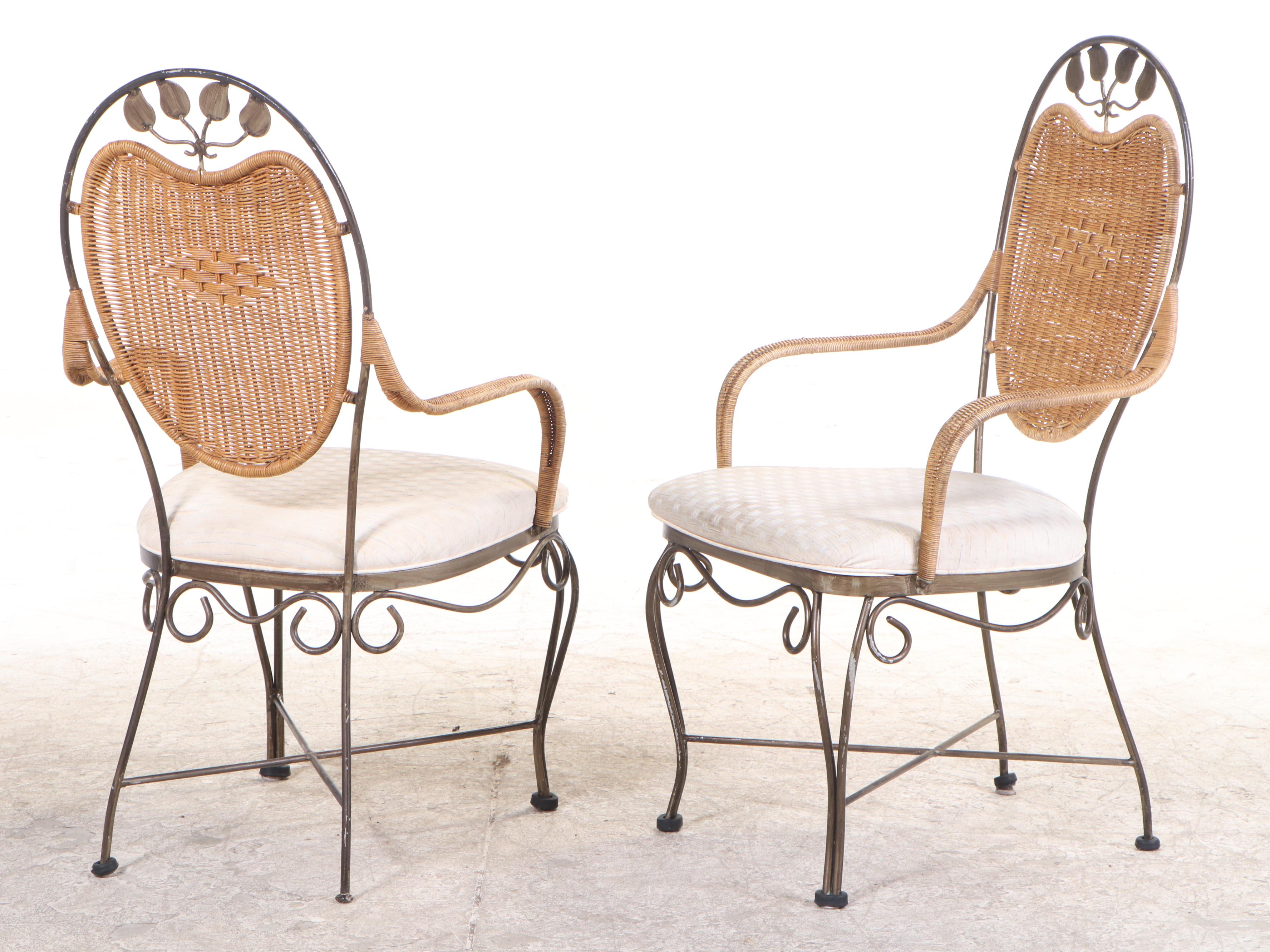 Wrought Iron, Wicker and Glass Dining Set