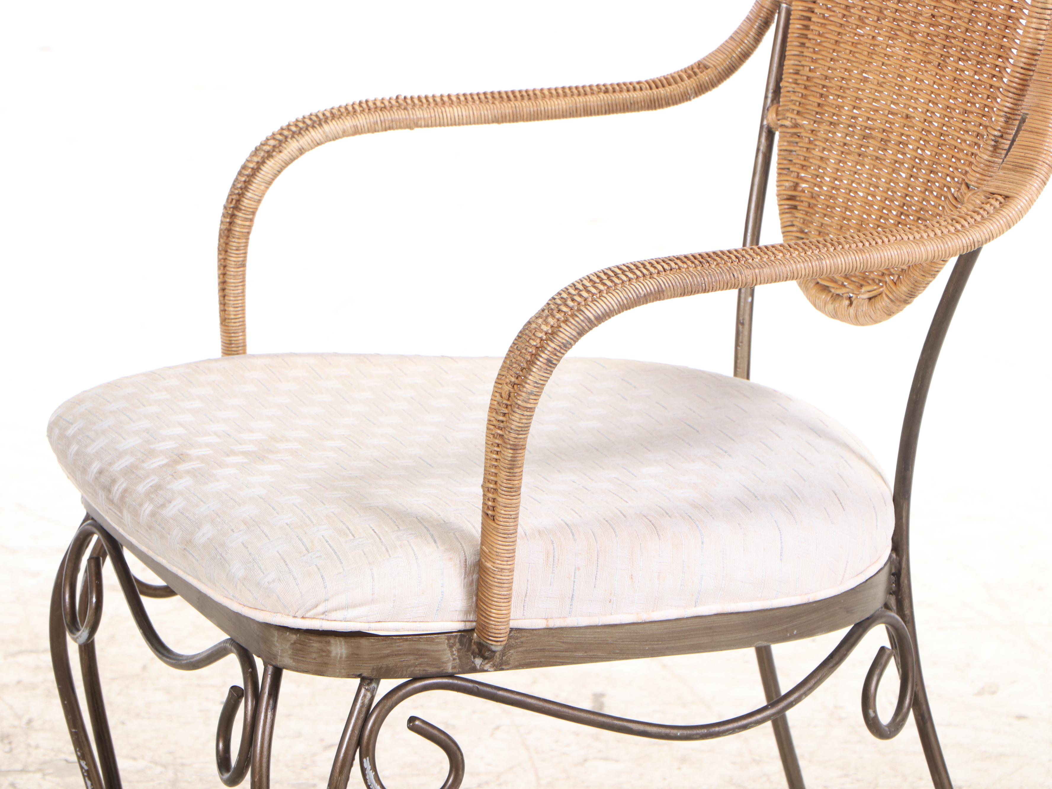 Wrought Iron, Wicker and Glass Dining Set