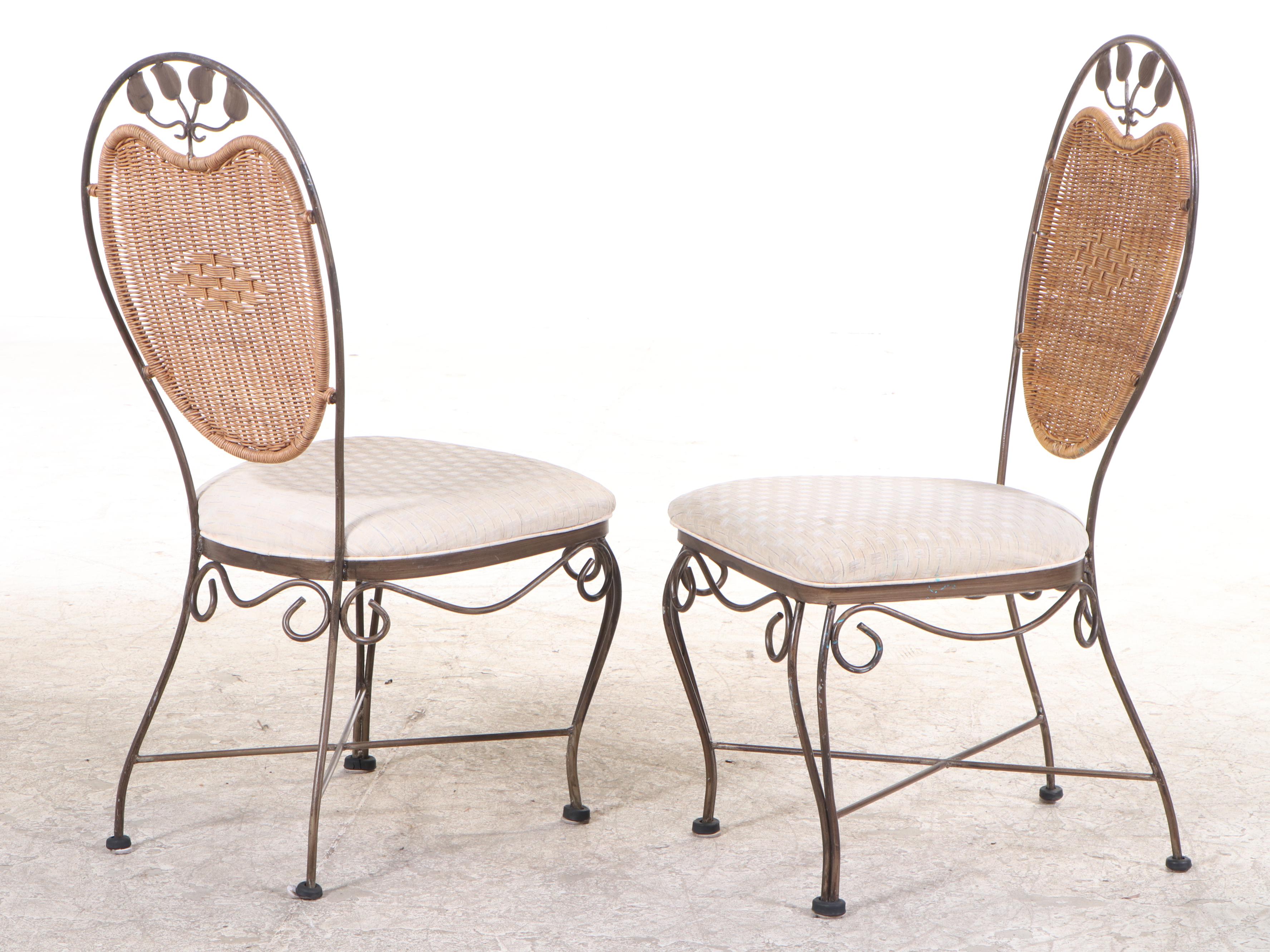 Wrought Iron, Wicker and Glass Dining Set