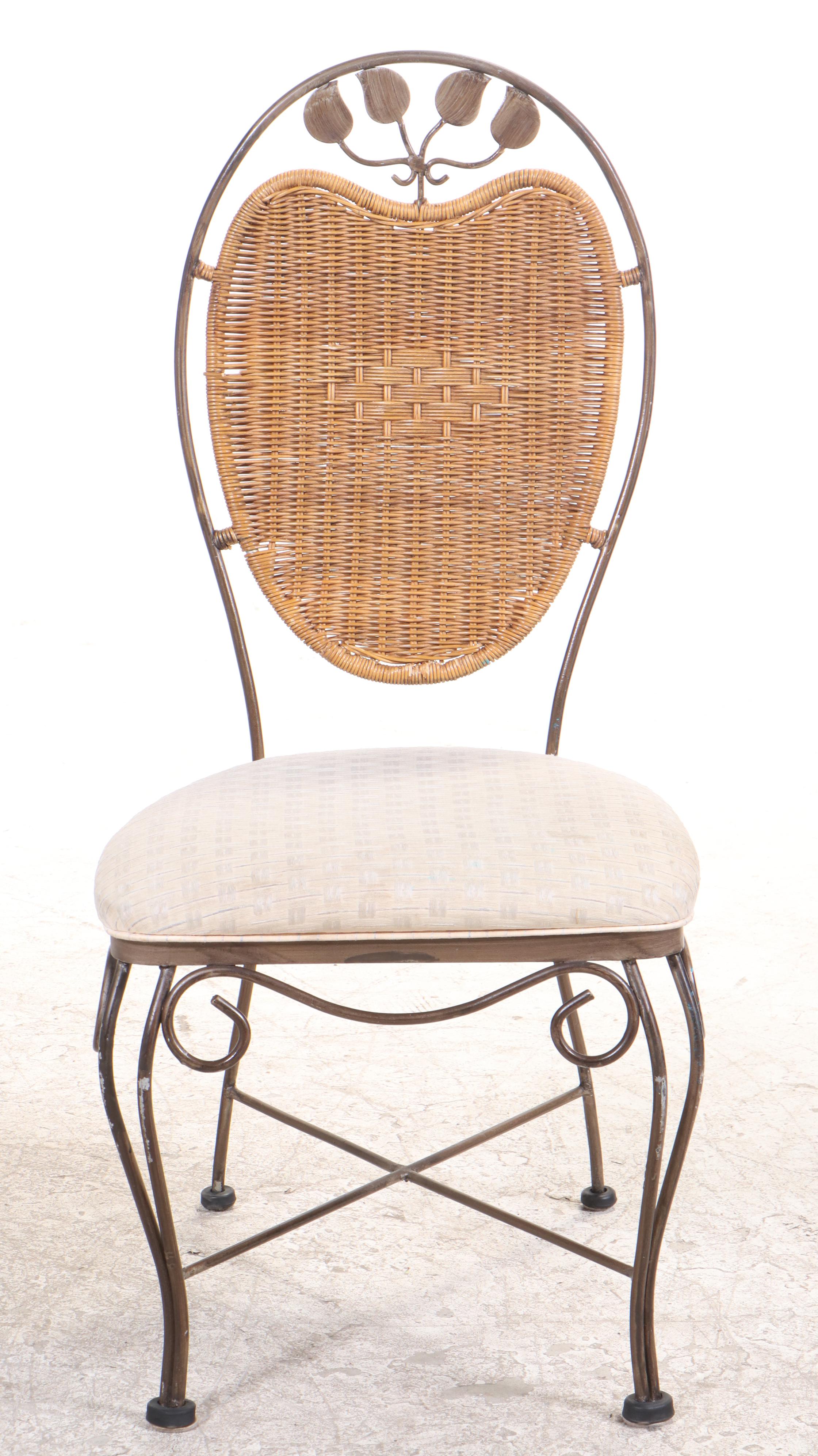 Wrought Iron, Wicker and Glass Dining Set