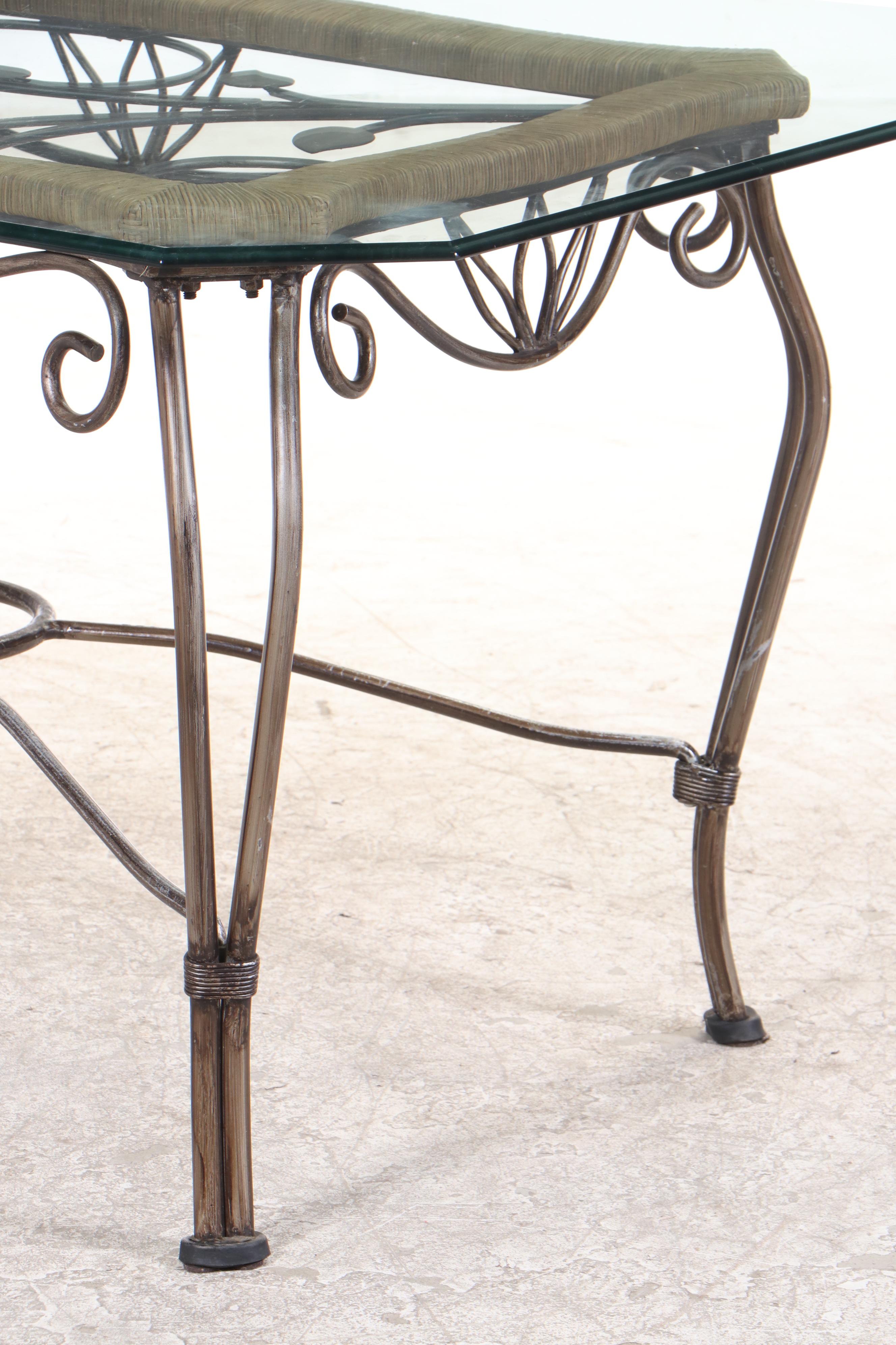 Wrought Iron, Wicker and Glass Dining Set