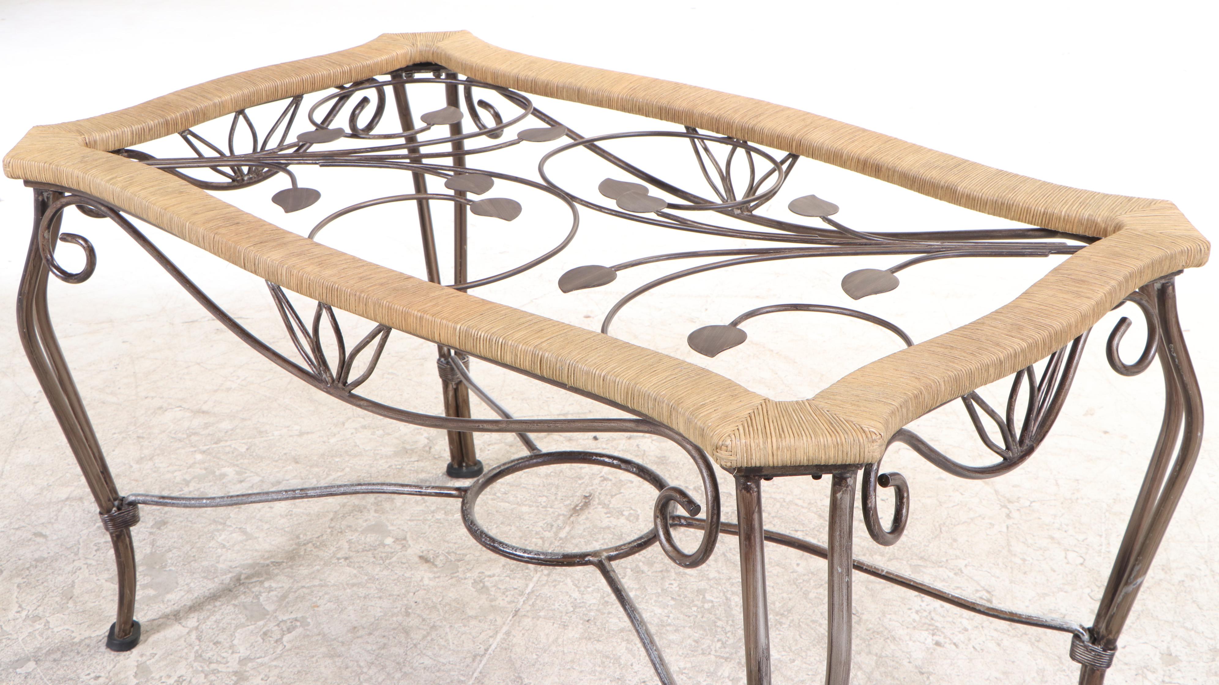 Wrought Iron, Wicker and Glass Dining Set