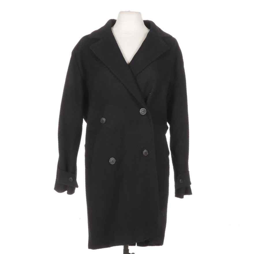 Estéban by Gary Worth Black Wool Blend Double-Breasted Peacoat