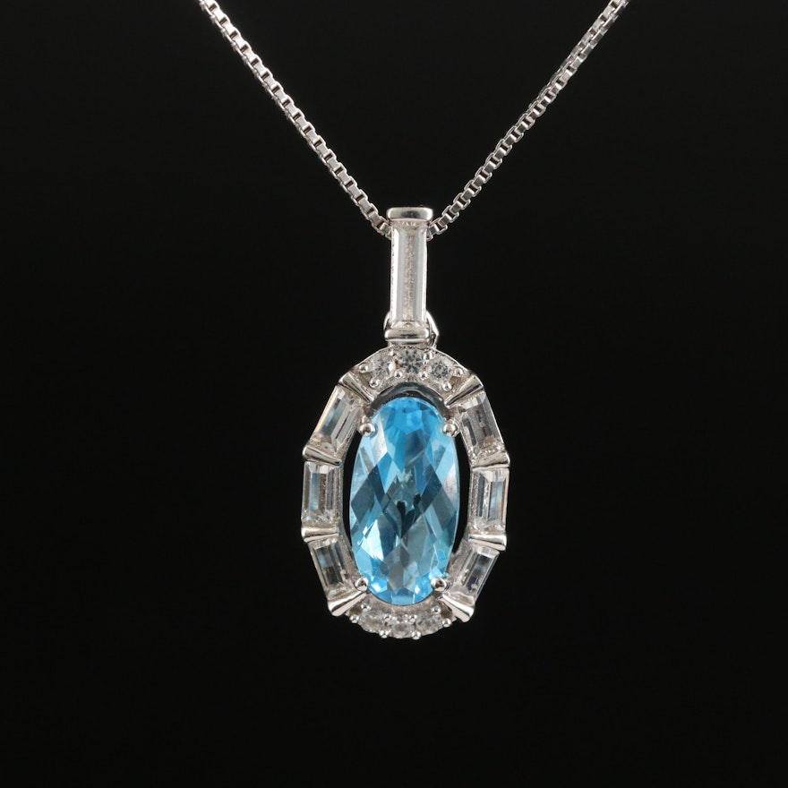 Sterling Sky Blue Topaz and White Sapphire Pendant Necklace