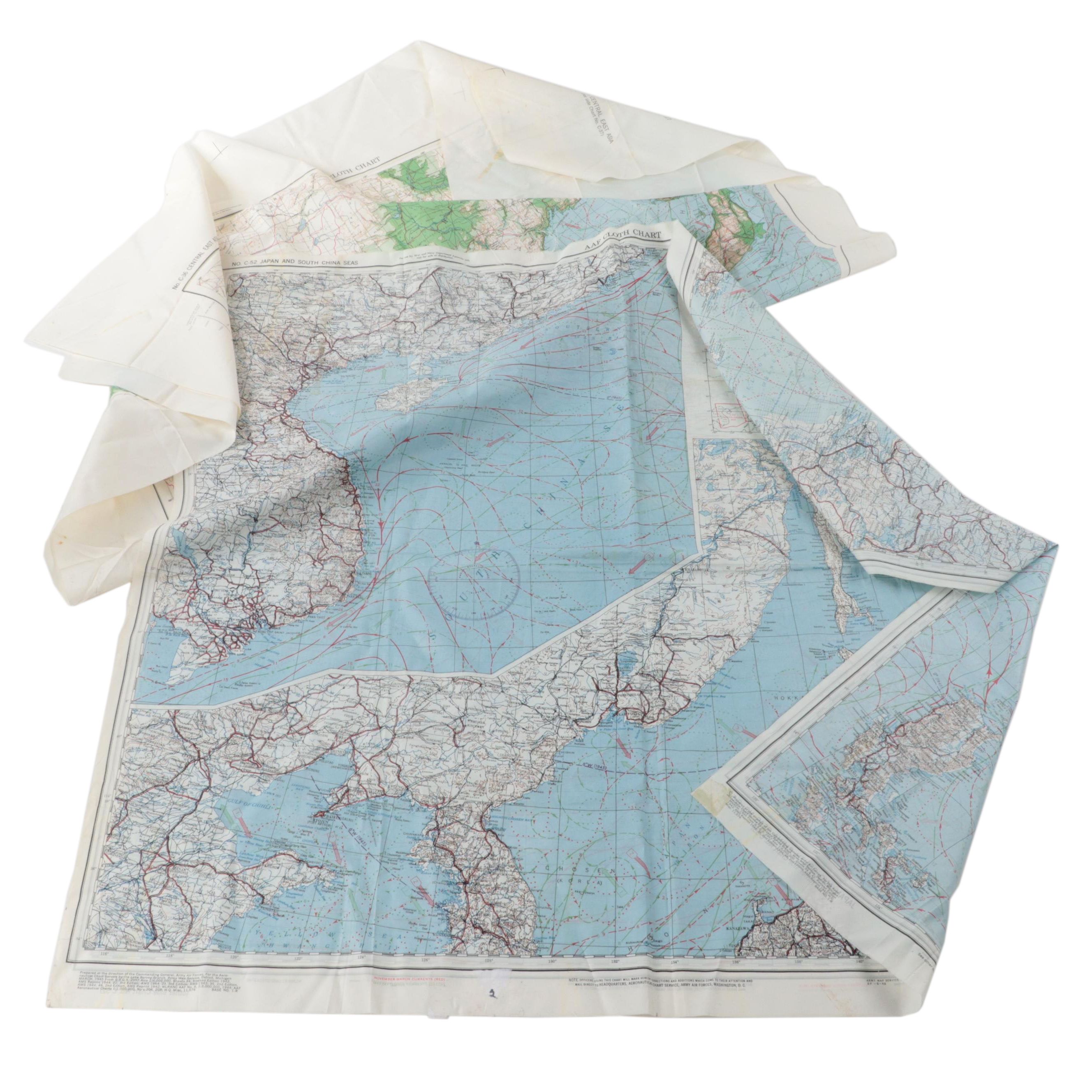 WWII Air Force Pilot Survival Maps of Japan, South China Sea, Central East Asia