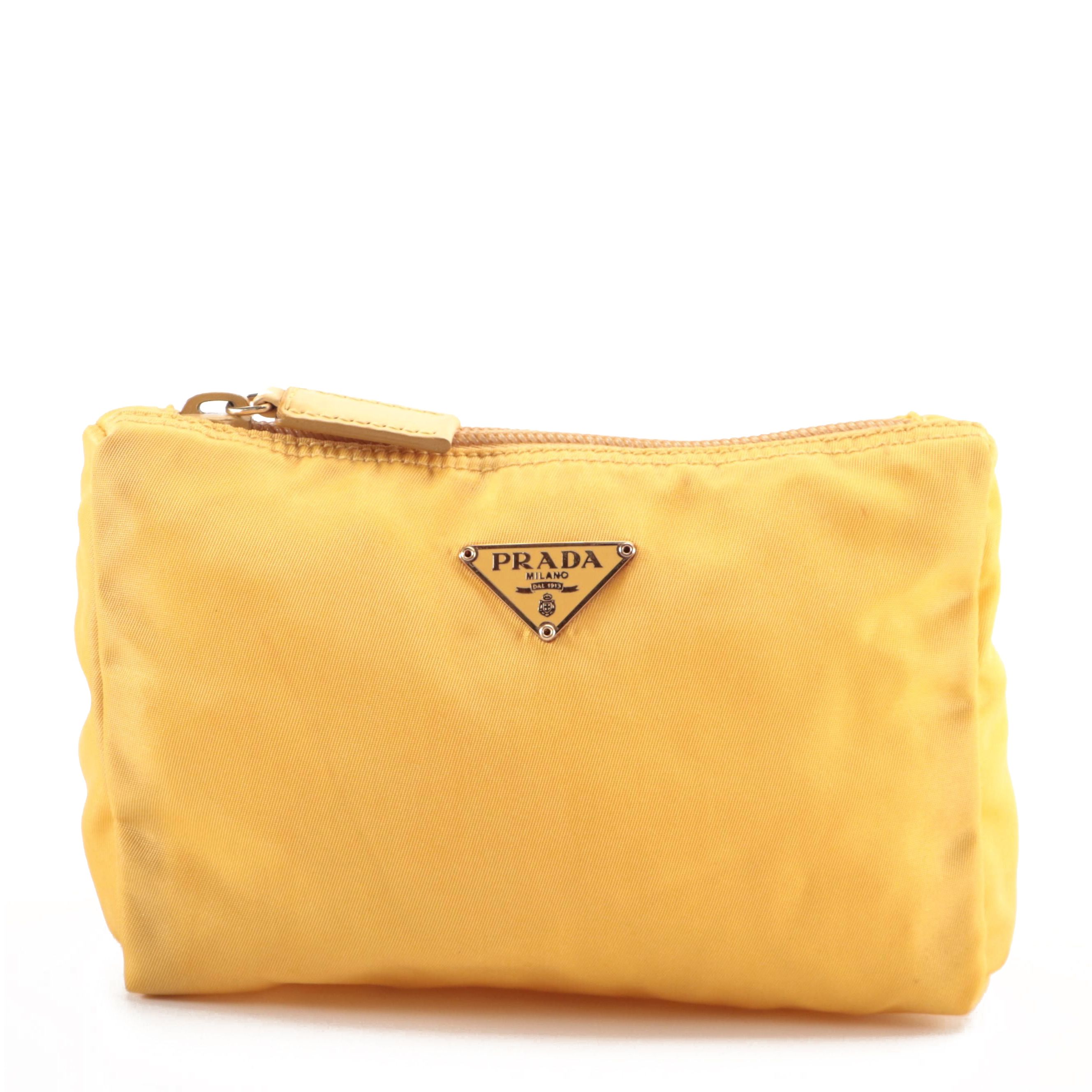 Prada Small Zip Pouch in Golden Yellow Gabardine Tessuto Nylon