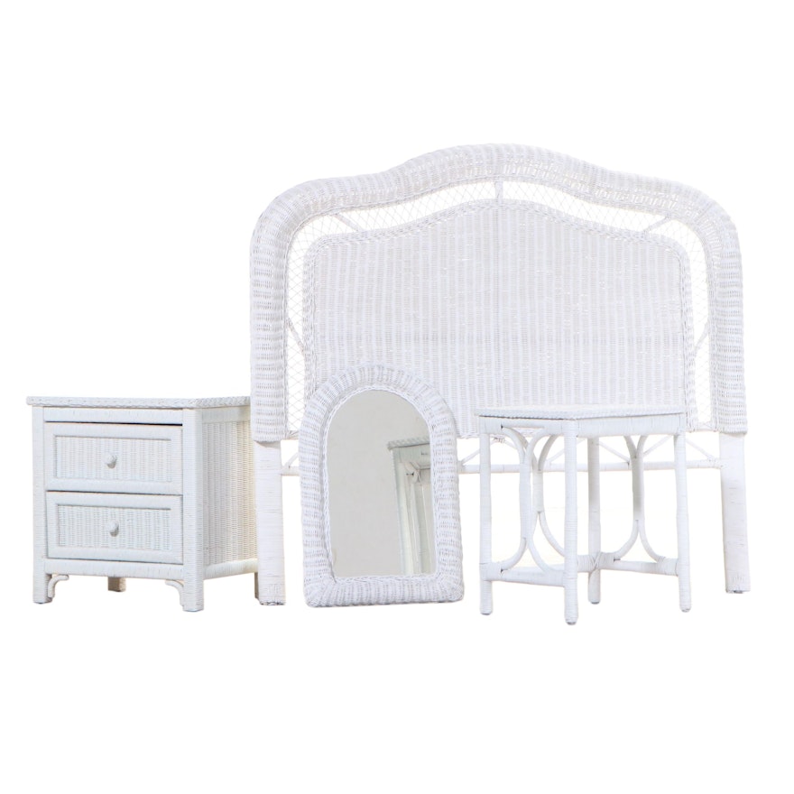 Pier 1 Painted Wicker Full Headboard, Nightstand, Mirror and End Table