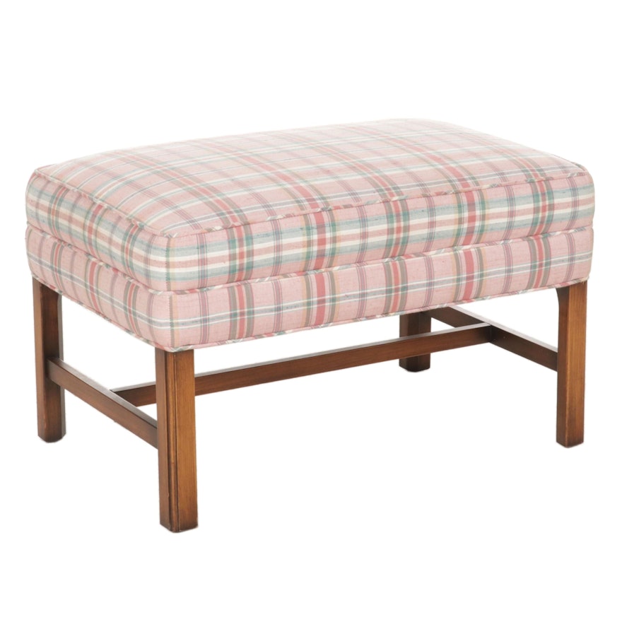 Chippendale Style Plaid-Upholstered Ottoman, Mid to Late 20th Century