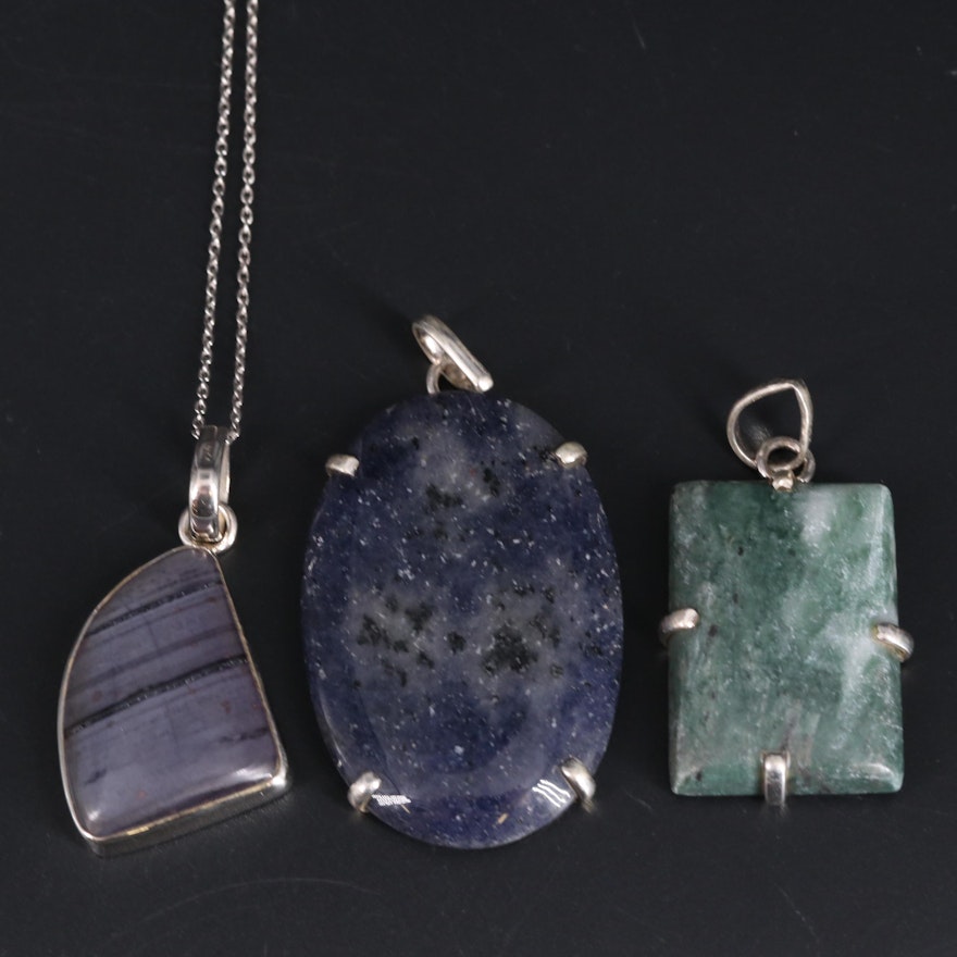 Sterling Silver Pendant Collection Including Jasper and Sodalite