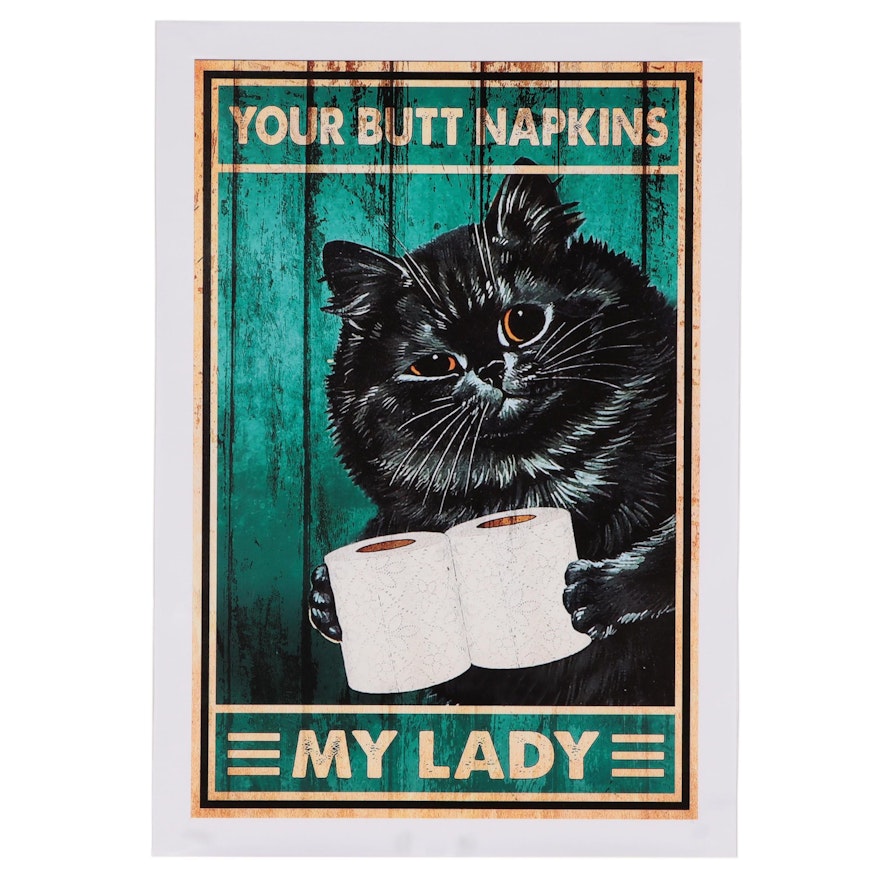 Giclée of a Black Cat "Your Butt Napkins My Lord"