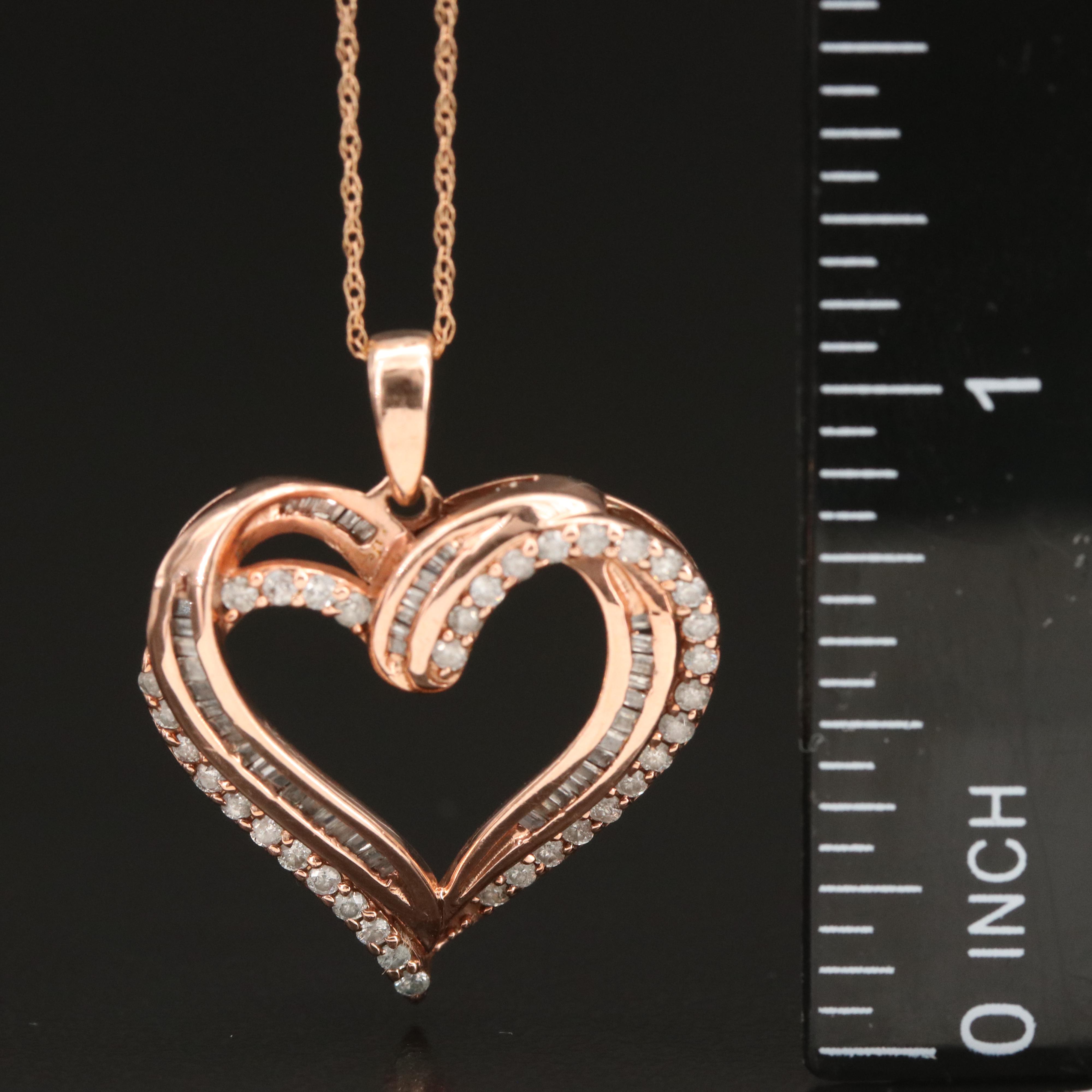10K Rose Gold 0.64 CTW Diamond Heart Pendant Necklace