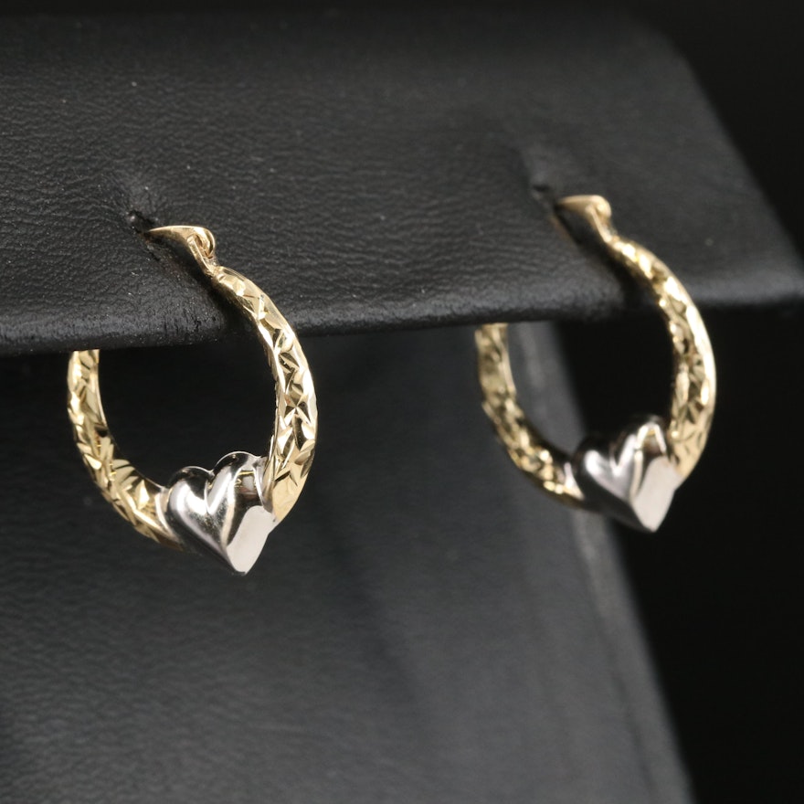 10K Two-Tone Heart Hoop Earrings