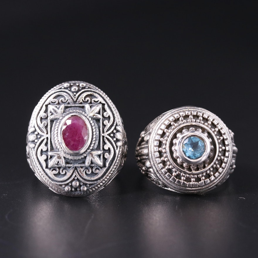 Sterling Silver Ring Collection Including Ruby and Topaz