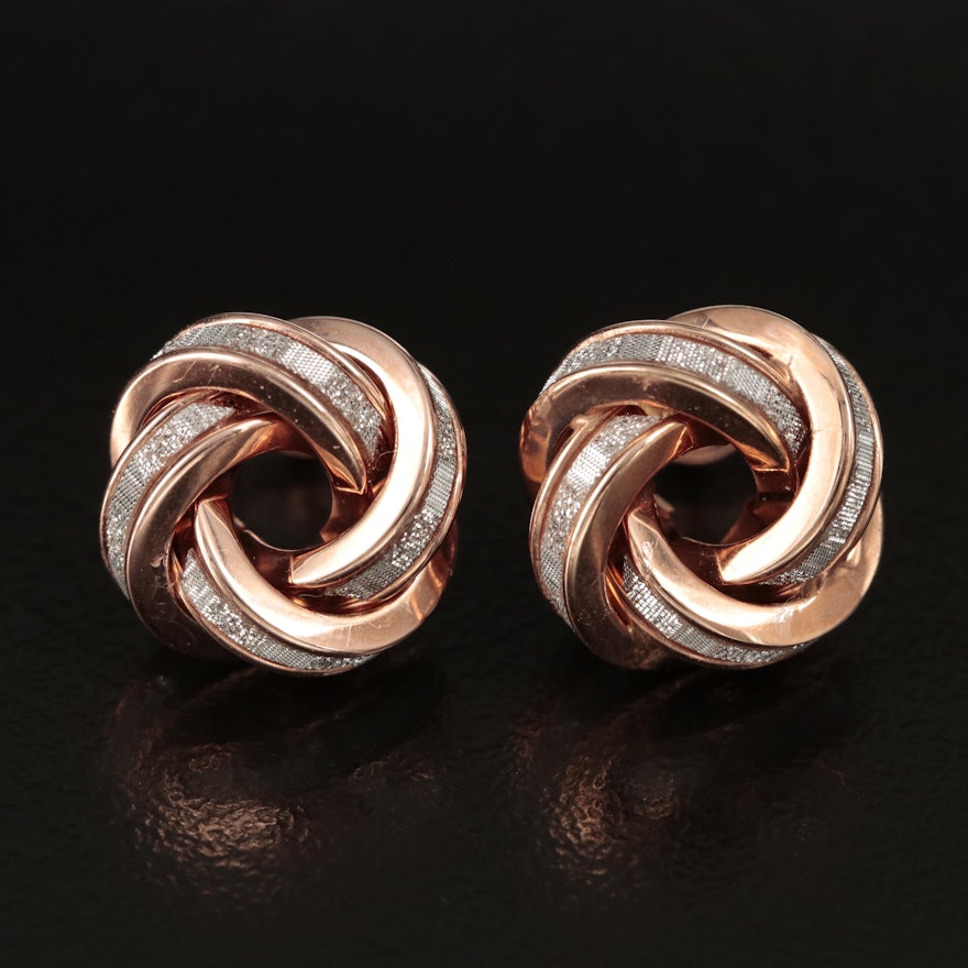 14K Rose Gold Textured Love Knot Earrings