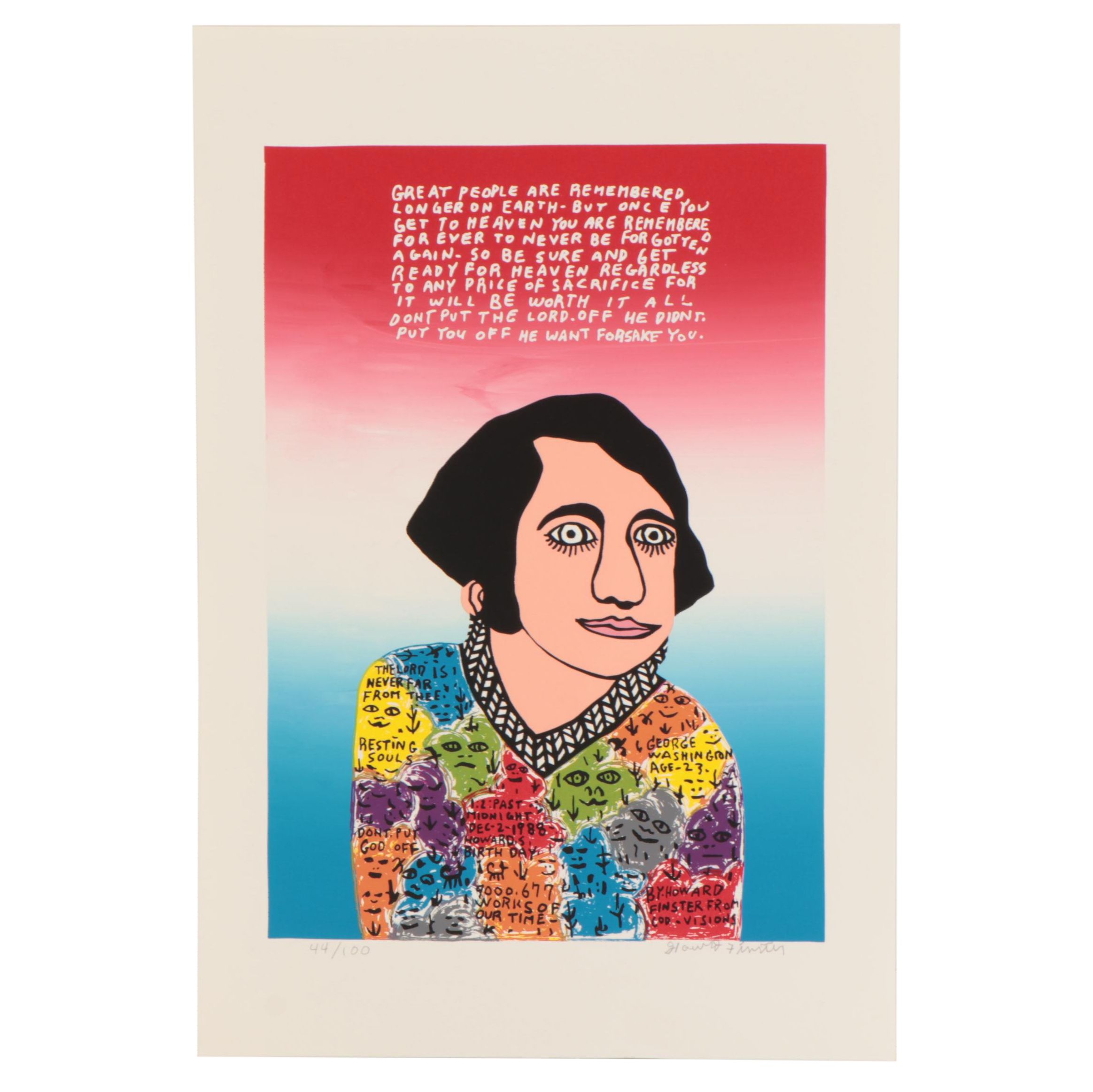 Howard Finster Folk Art Serigraph "Young George," Circa 1988