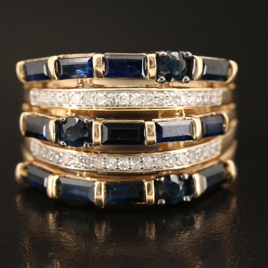 14K Sapphire and Diamond Multi-Row Ring
