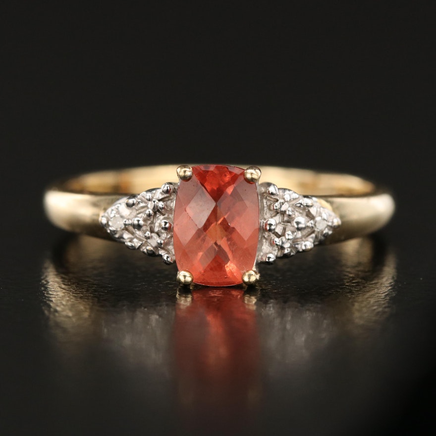 10K Sunstone and Diamond Oval Ring