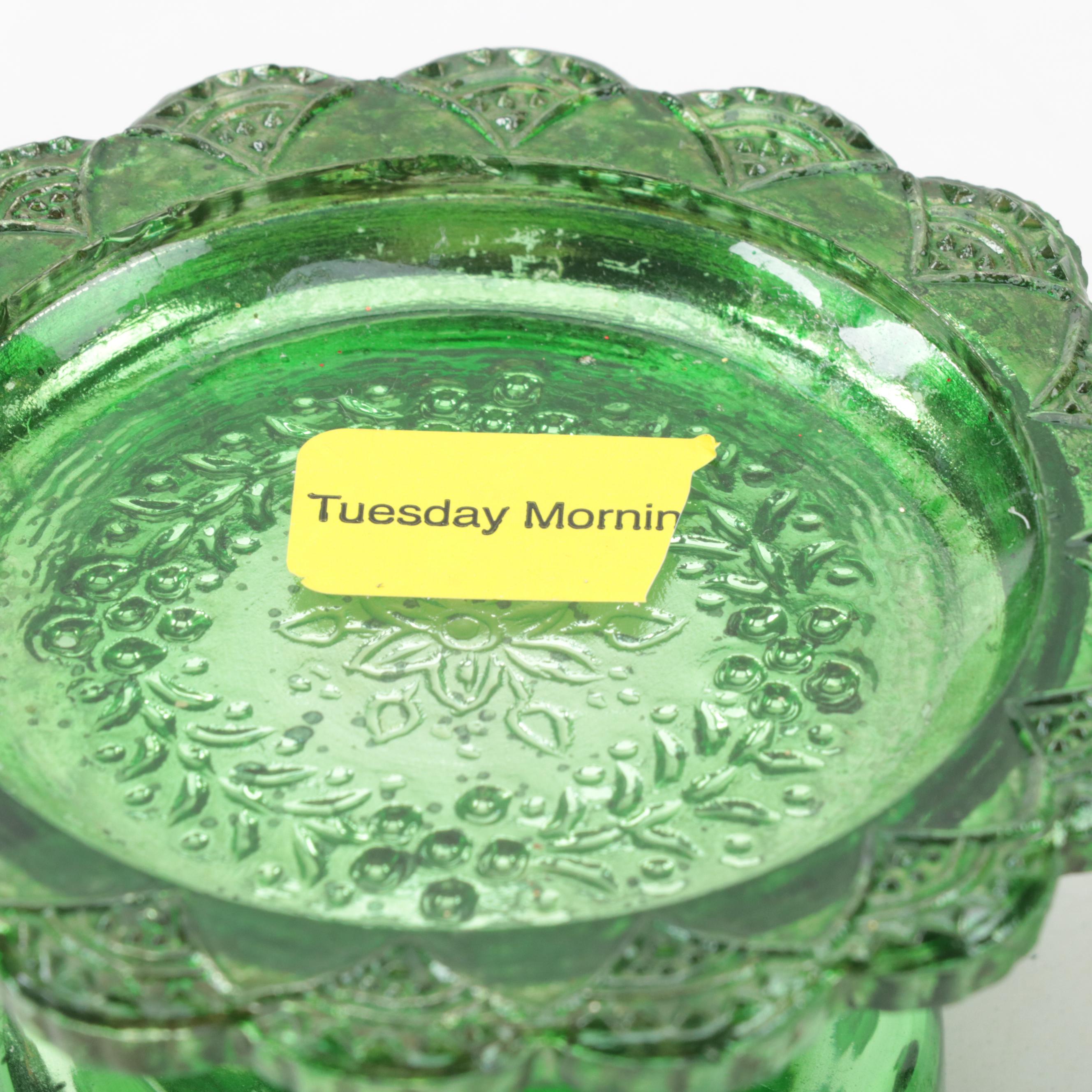 Green and Red Glass Candlesticks and Candle Holders