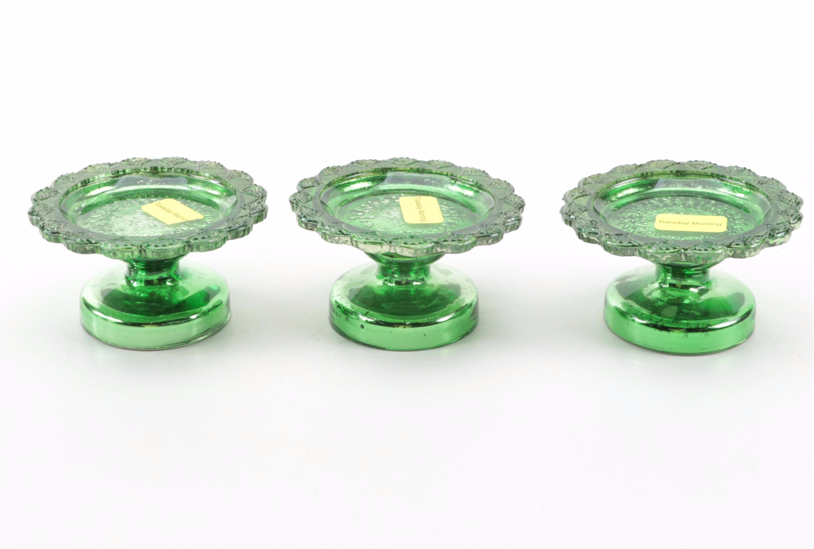 Green and Red Glass Candlesticks and Candle Holders