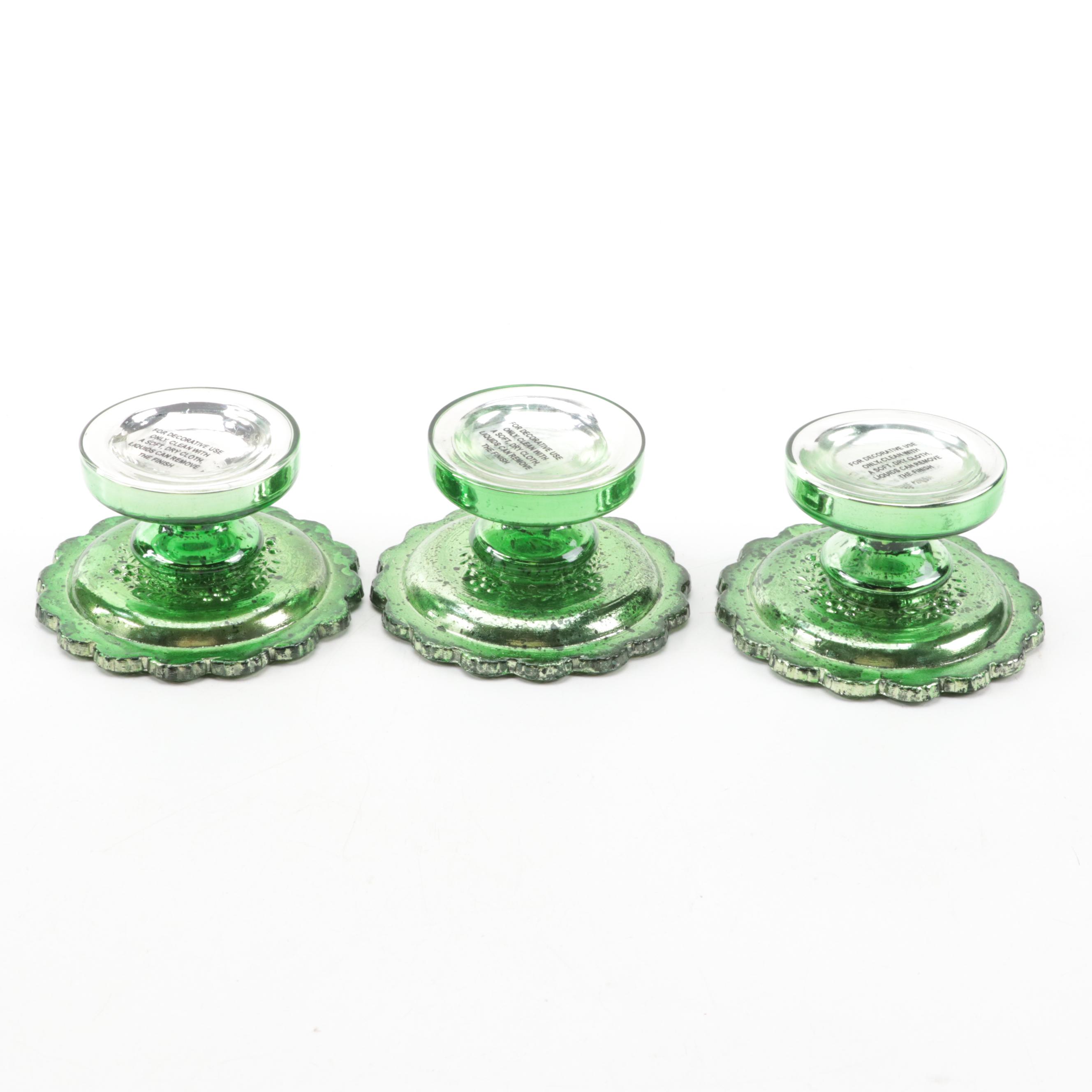 Green and Red Glass Candlesticks and Candle Holders