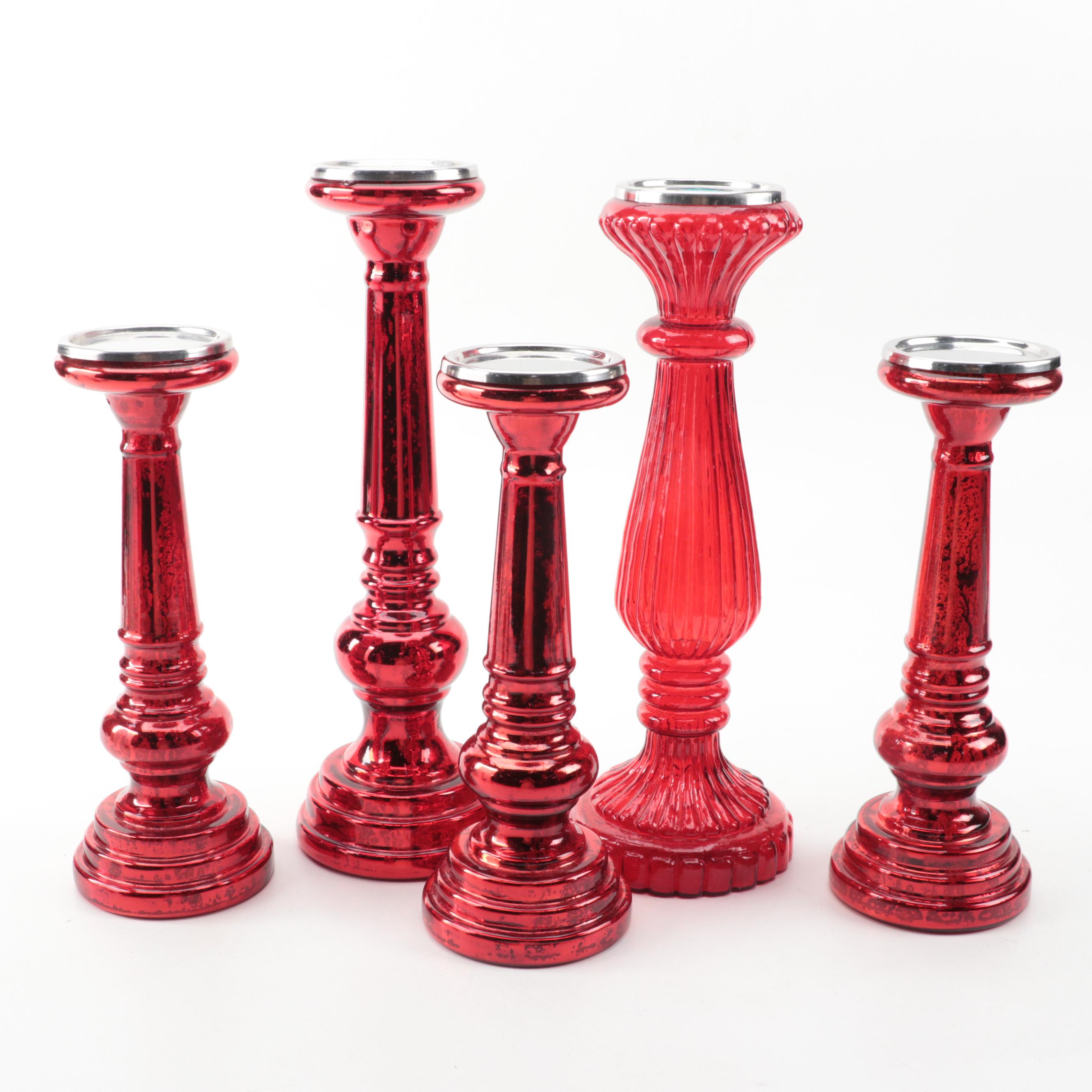 Green and Red Glass Candlesticks and Candle Holders