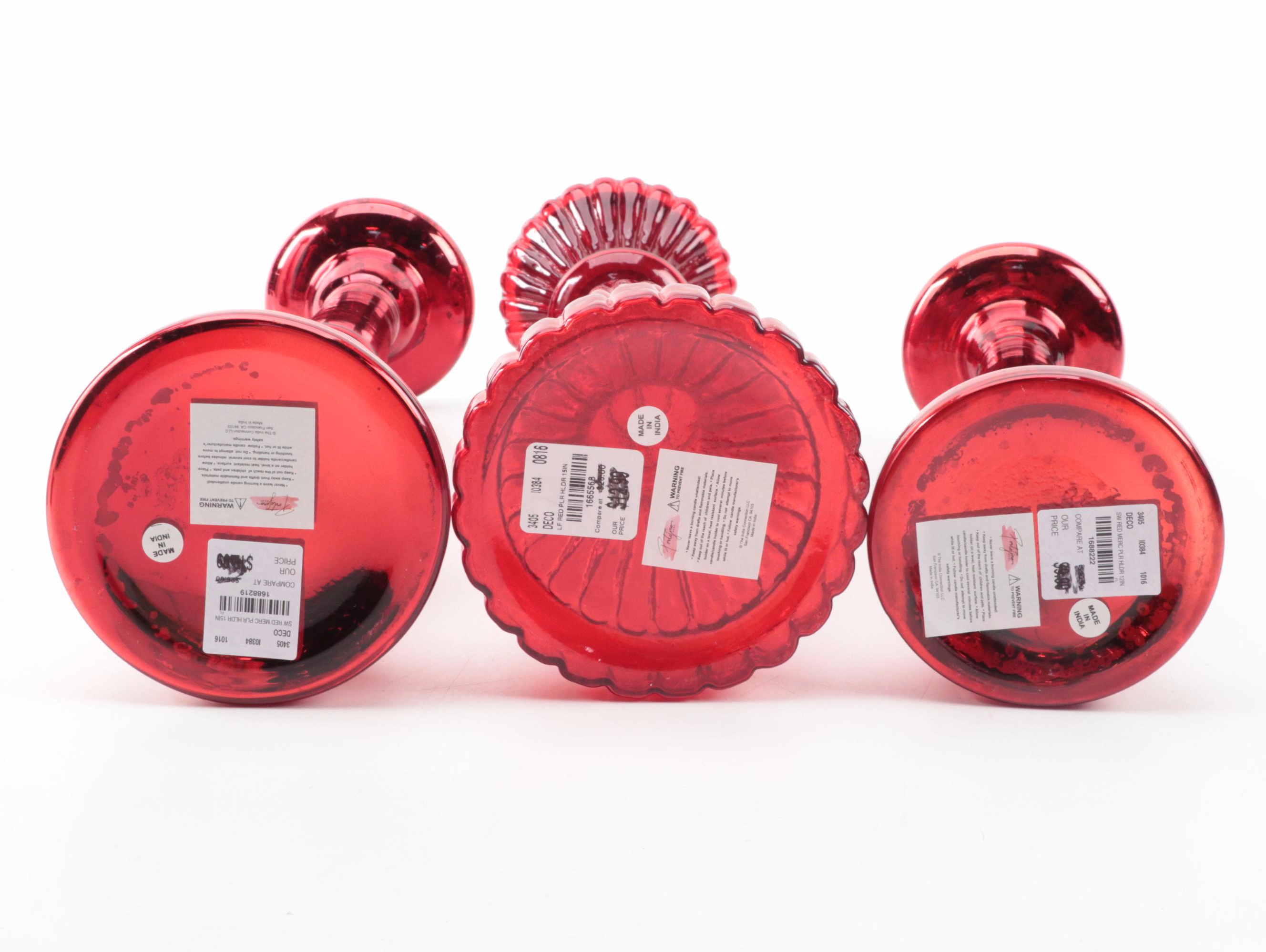 Green and Red Glass Candlesticks and Candle Holders