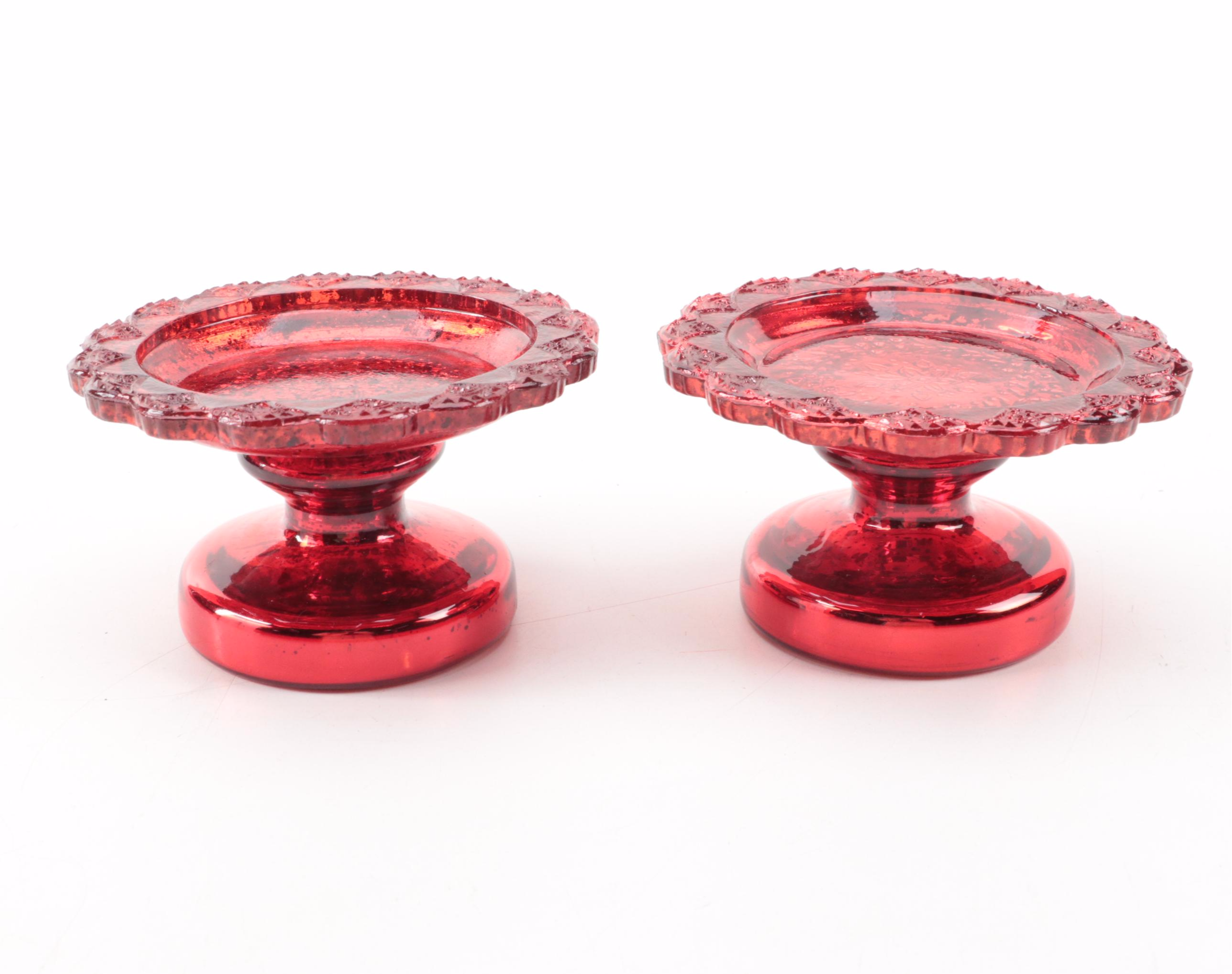 Green and Red Glass Candlesticks and Candle Holders