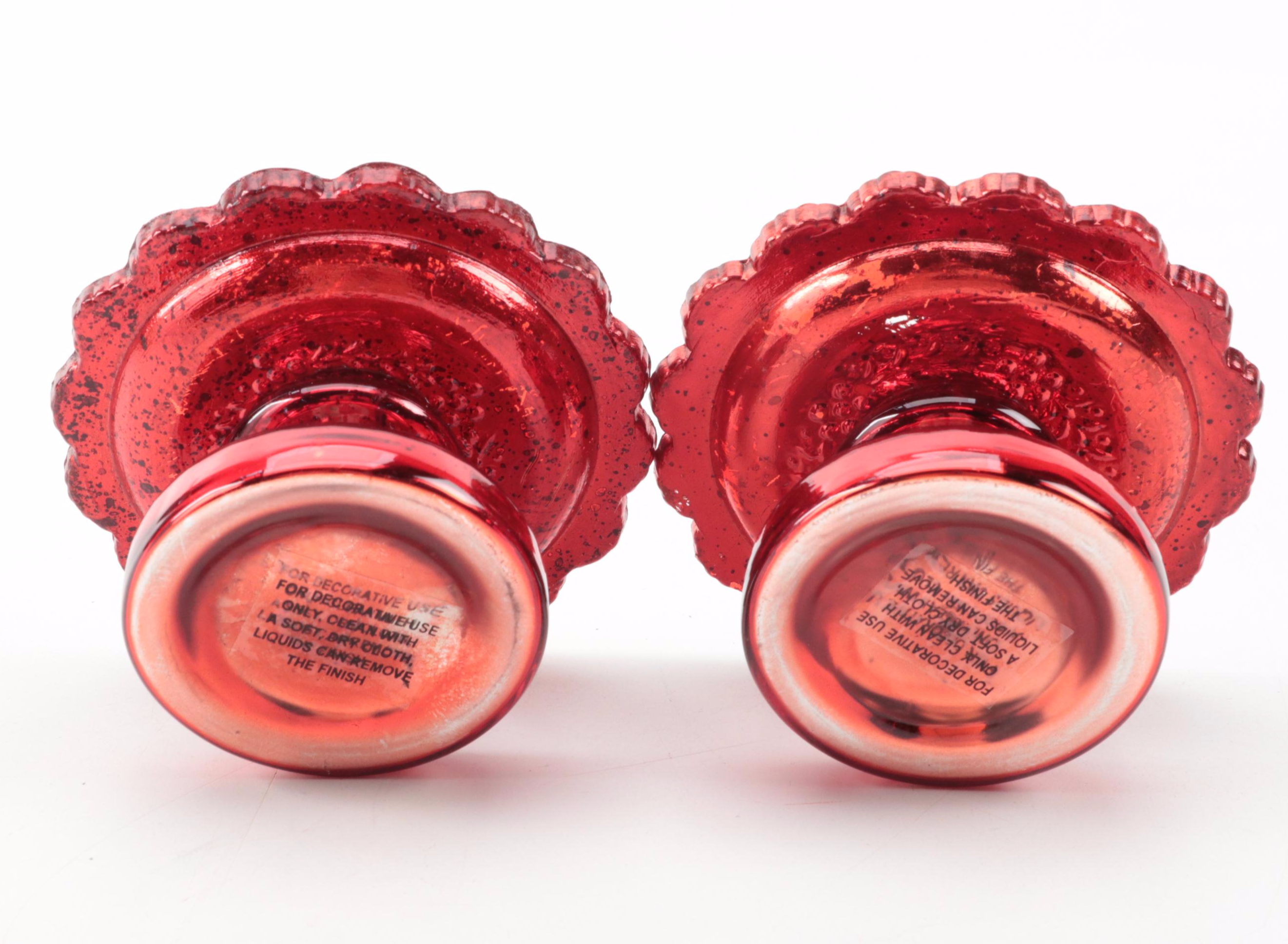 Green and Red Glass Candlesticks and Candle Holders