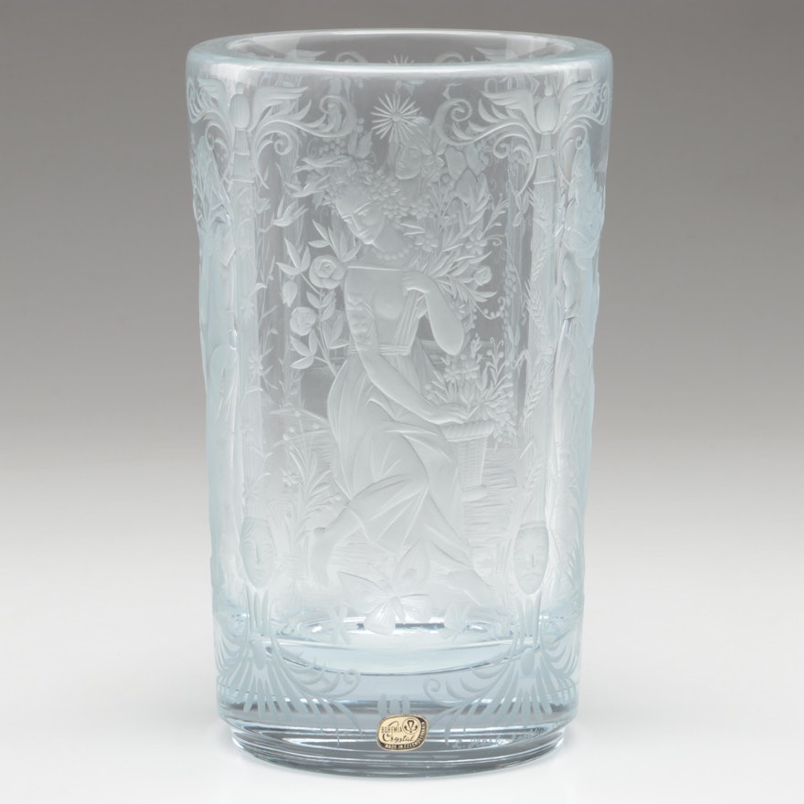 Bohemia Czech Etched Crystal Vase of the Four Seasons, 1977