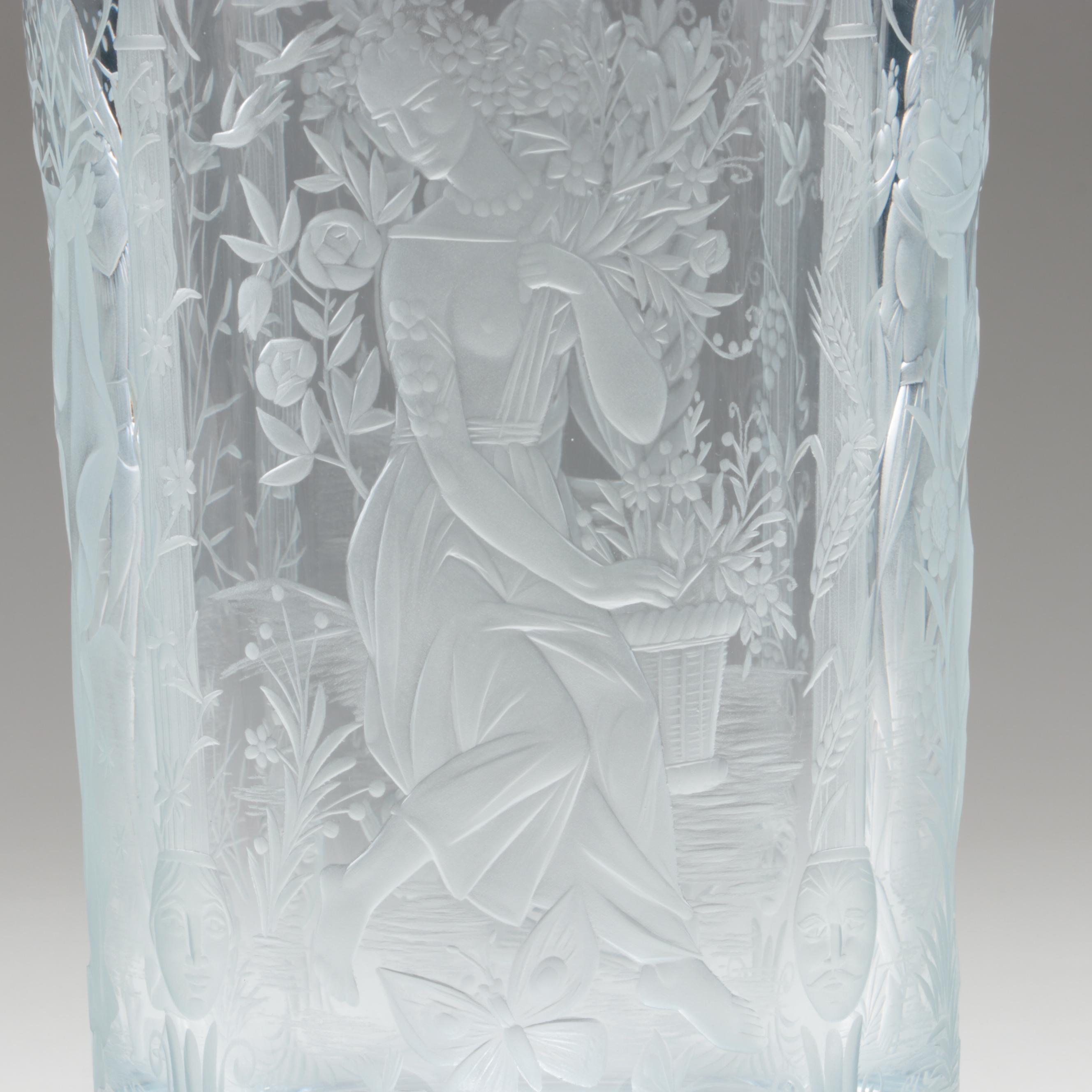 Bohemia Czech Etched Crystal Vase of the Four Seasons, 1977