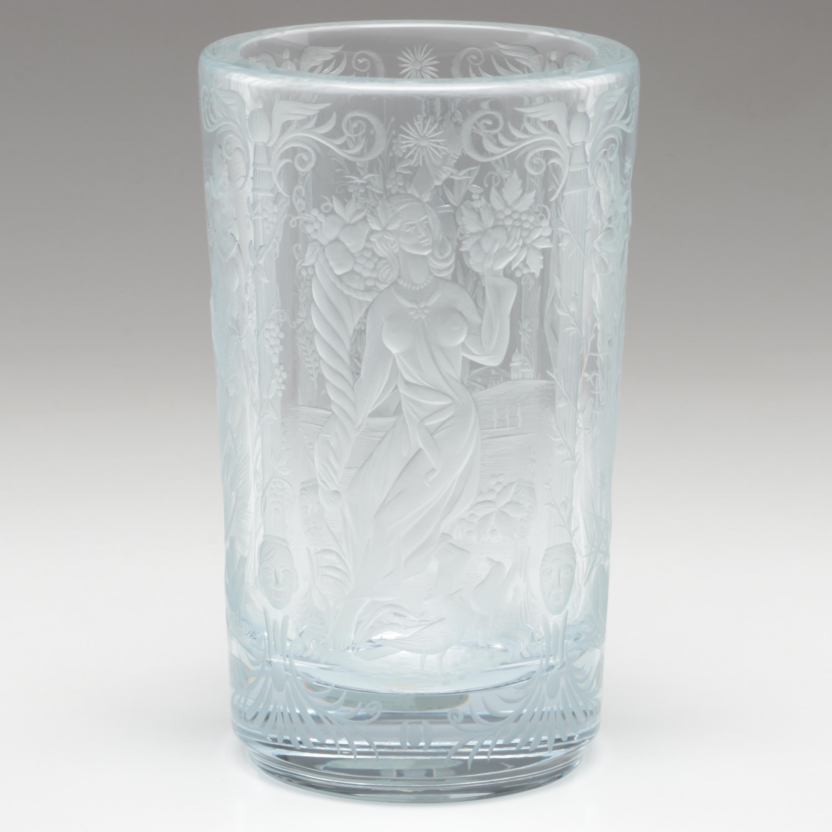 Bohemia Czech Etched Crystal Vase of the Four Seasons, 1977