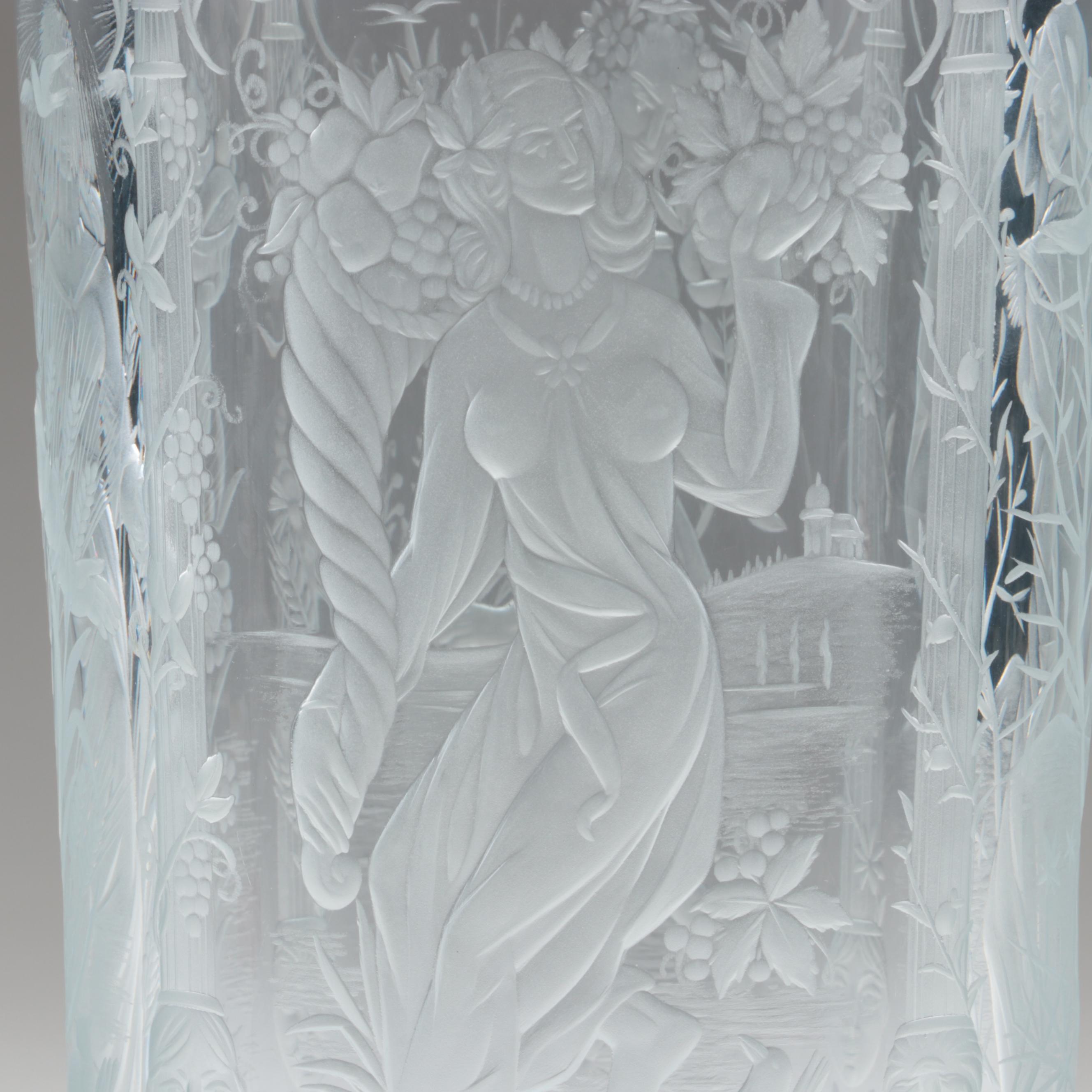 Bohemia Czech Etched Crystal Vase of the Four Seasons, 1977