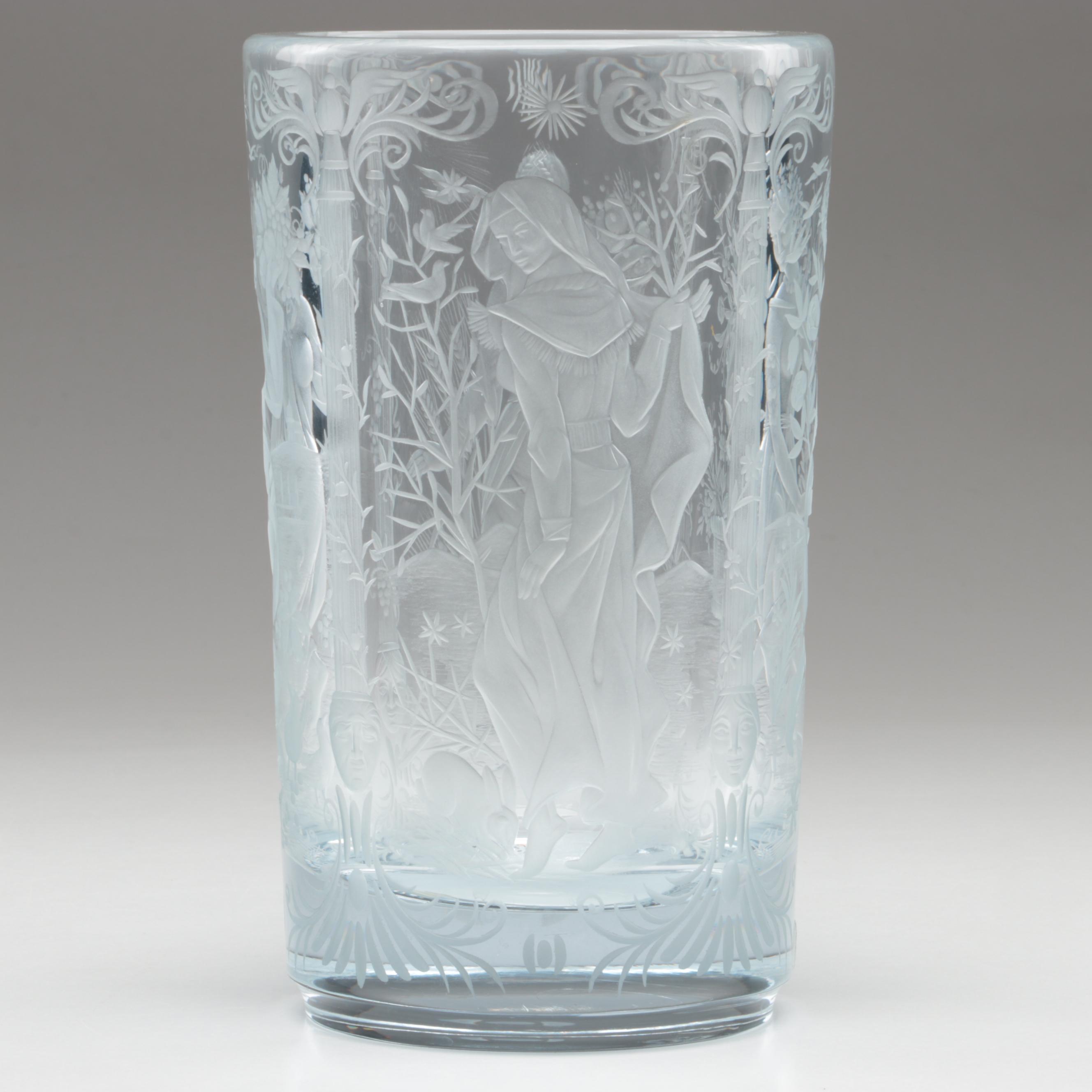 Bohemia Czech Etched Crystal Vase of the Four Seasons, 1977